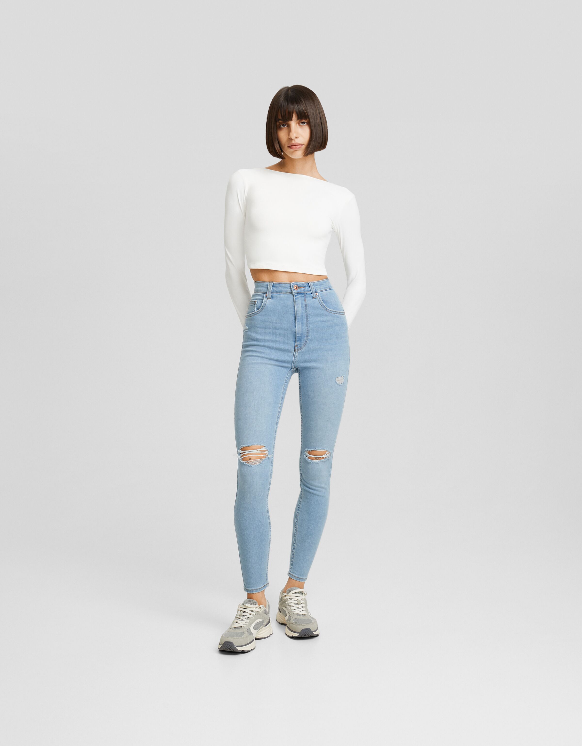 Jeans super high waist skinny rotos