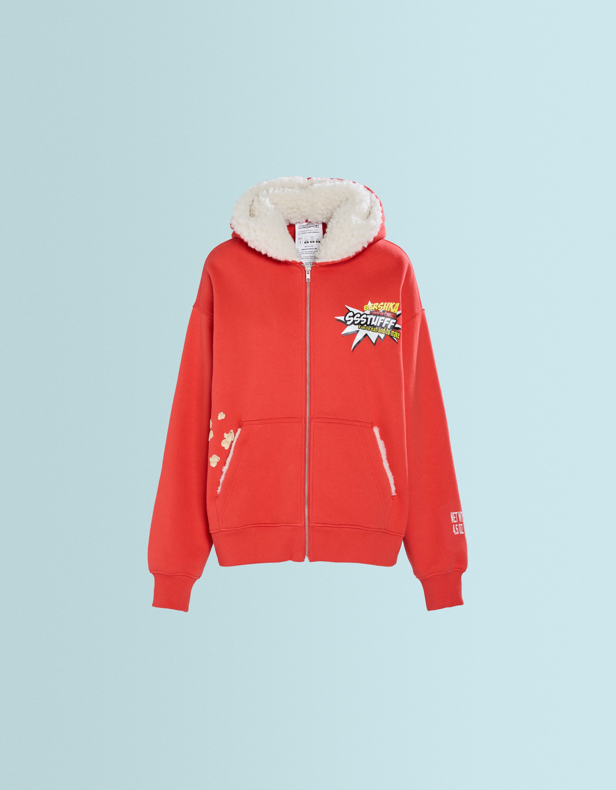 Sudadera SSSTUFFF X BERSHKA cremallera capucha borreguillo print