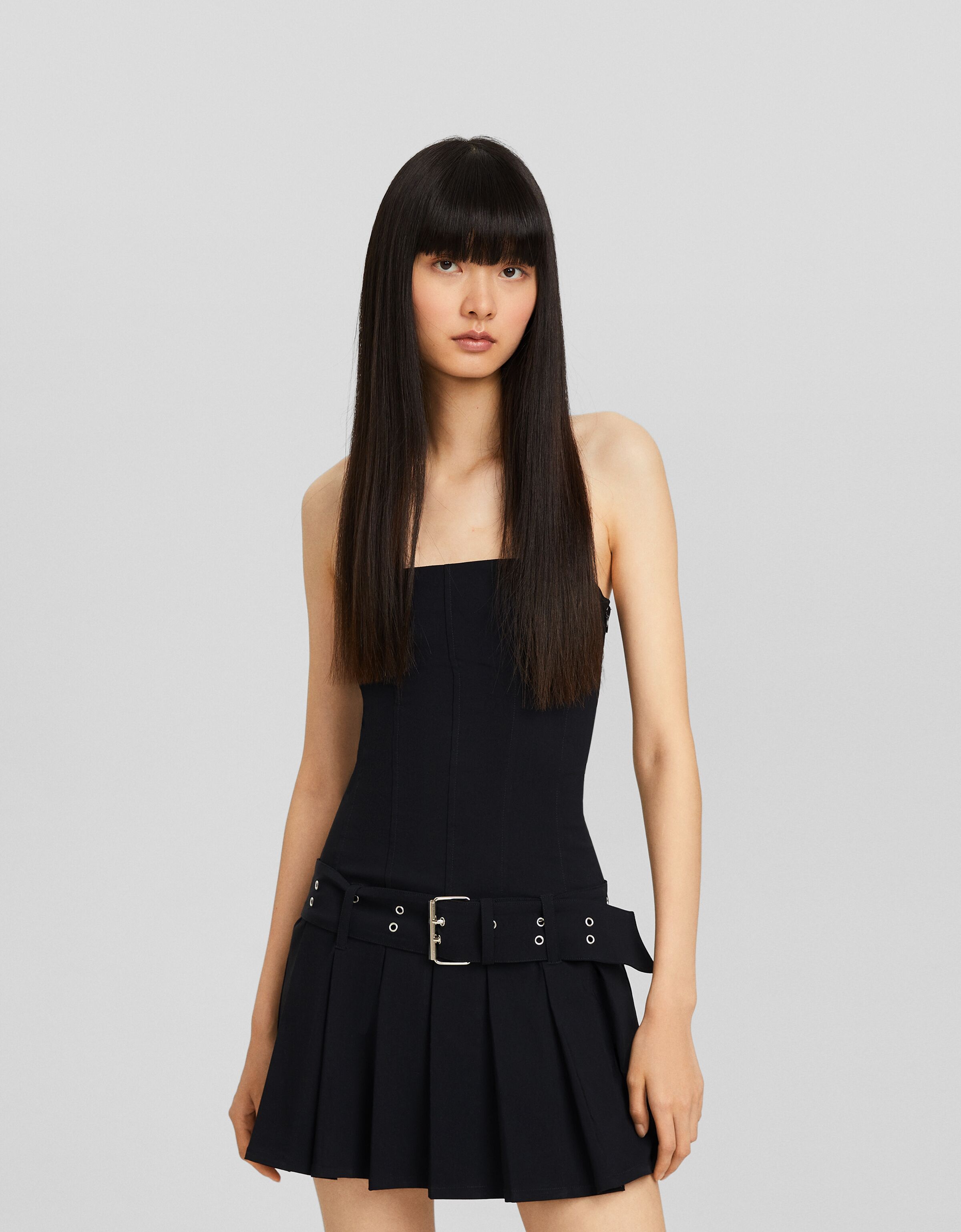 Vestido mini bandeau tablas rayas