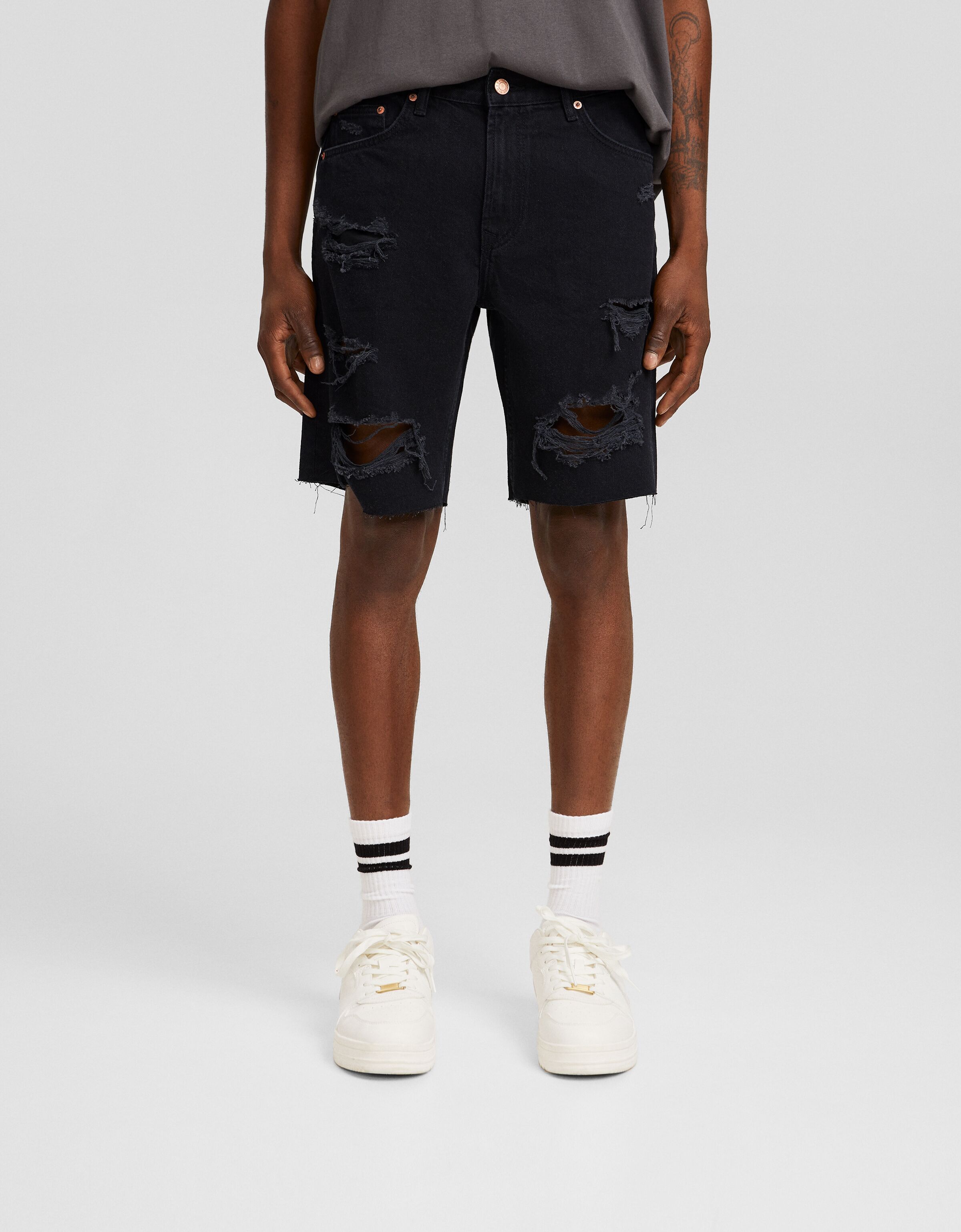 Bermuda denim slim fit rotos