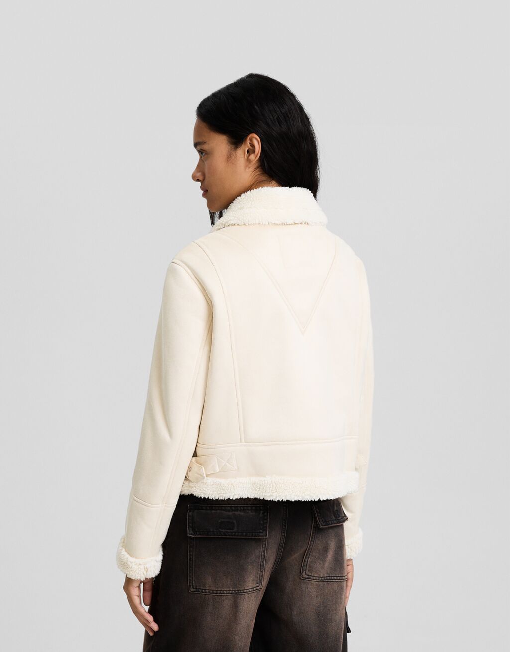 Cazadora doble faz cropped efecto ante