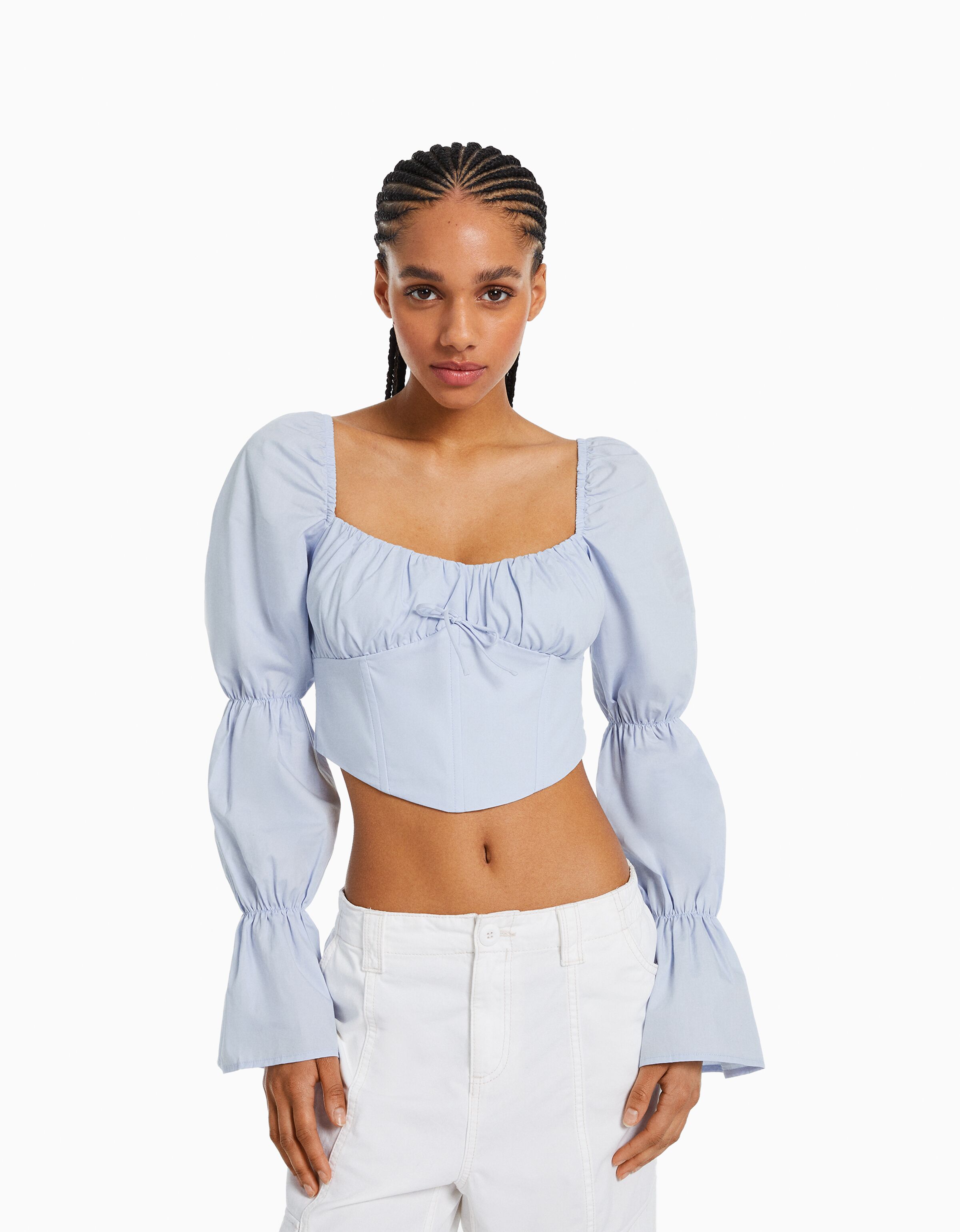 Blusa corsé cropped manga larga