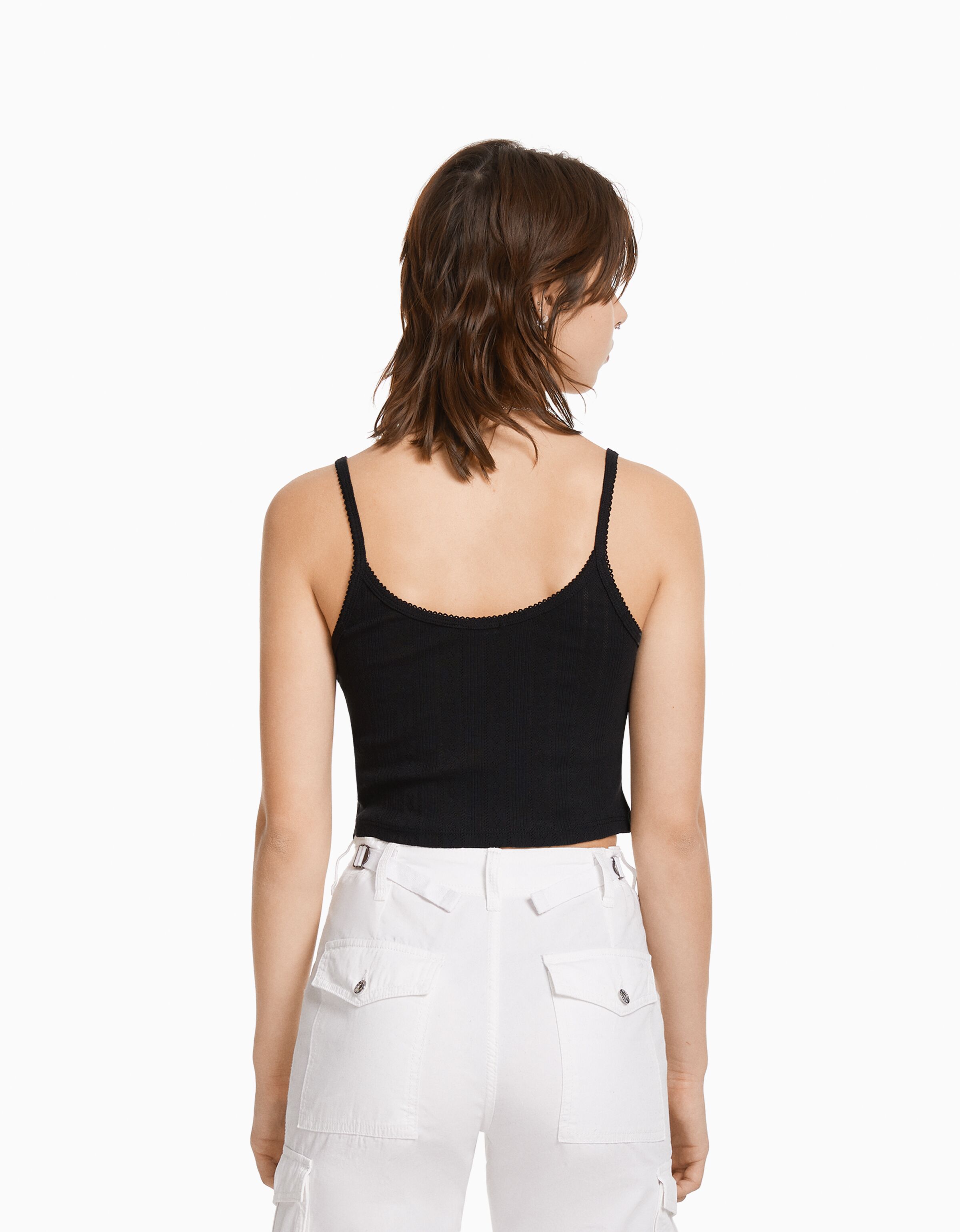 Top tirantes punto pointelle rib