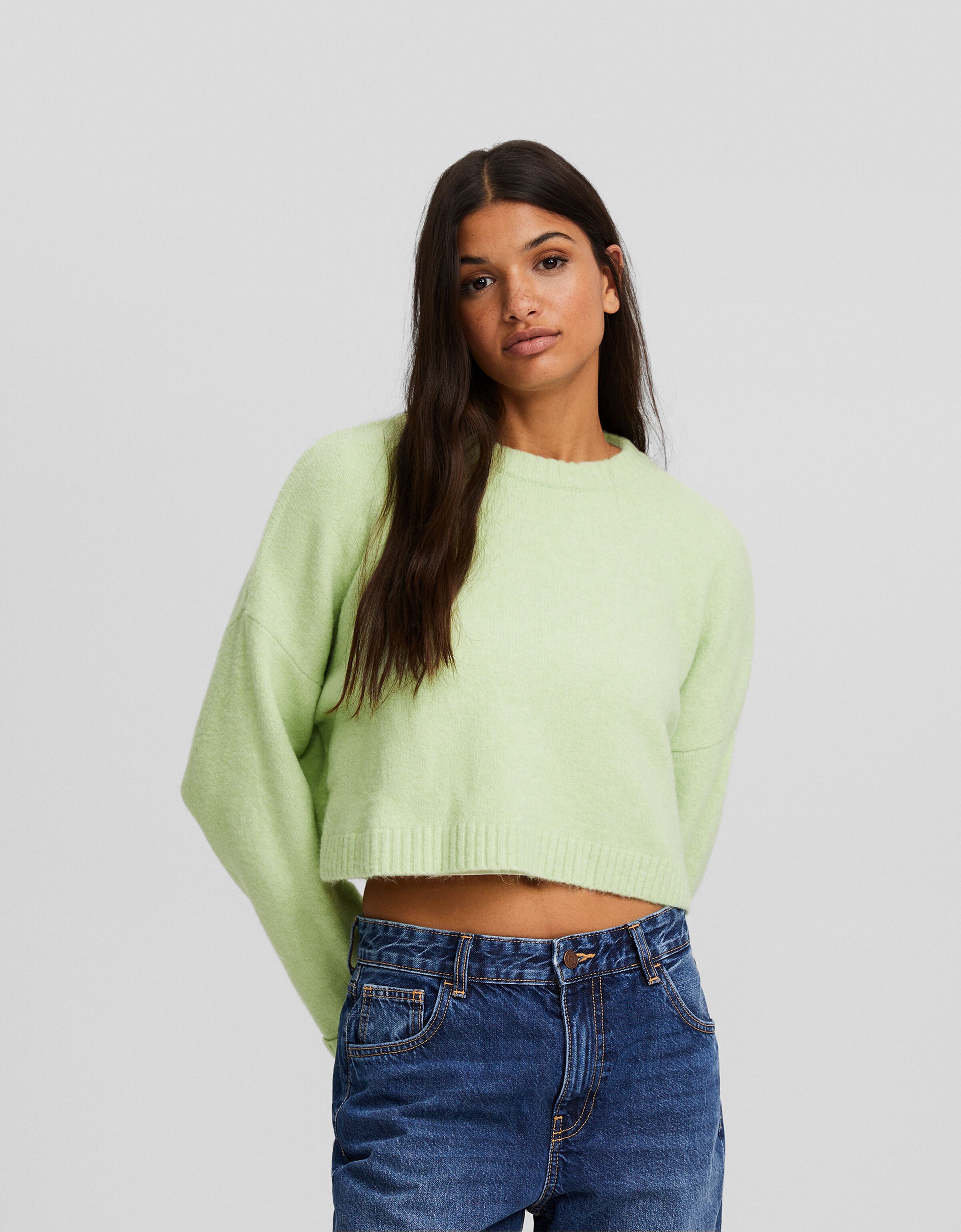 Jersey cropped cuello redondo