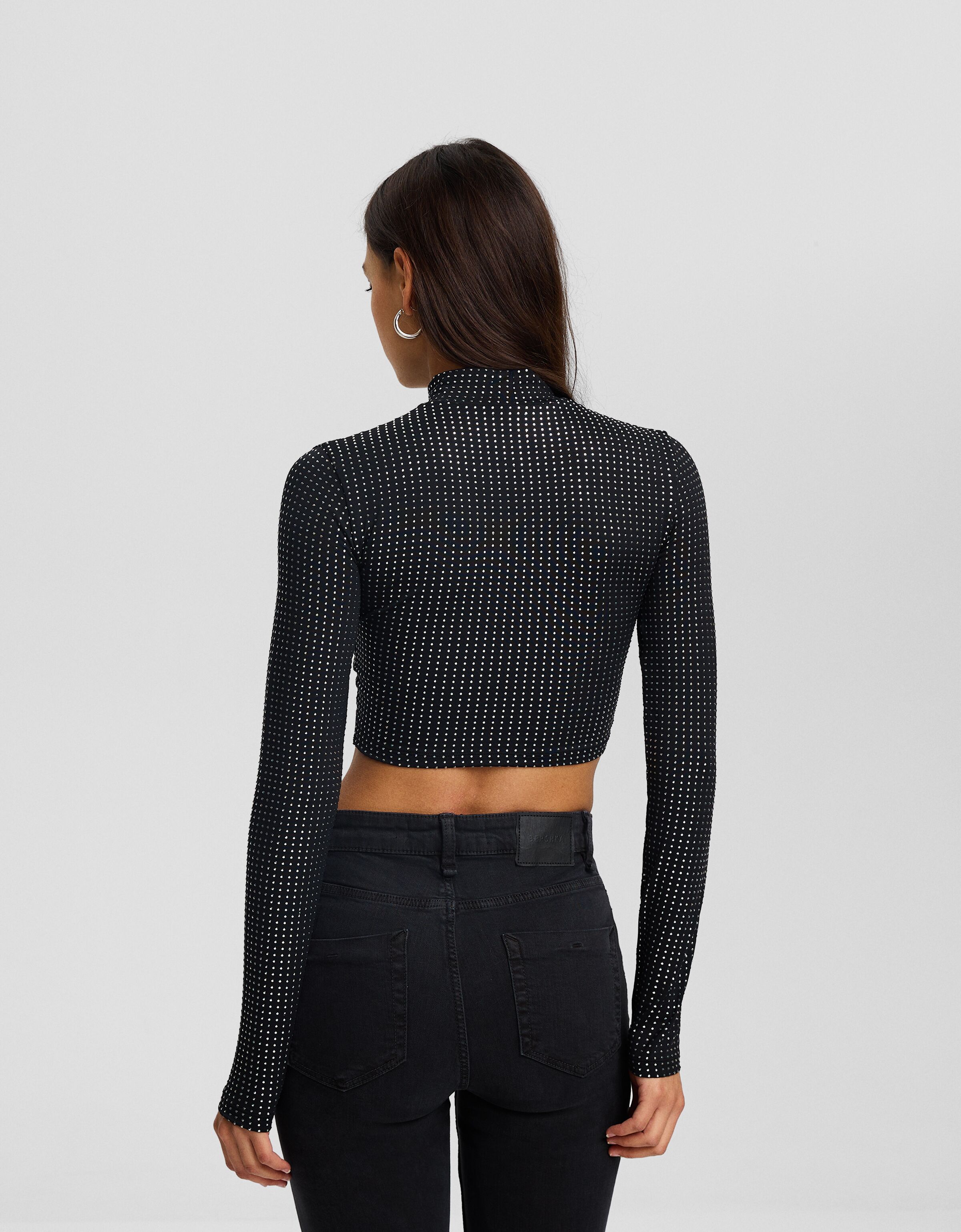 Camiseta manga larga cuello subido brillo