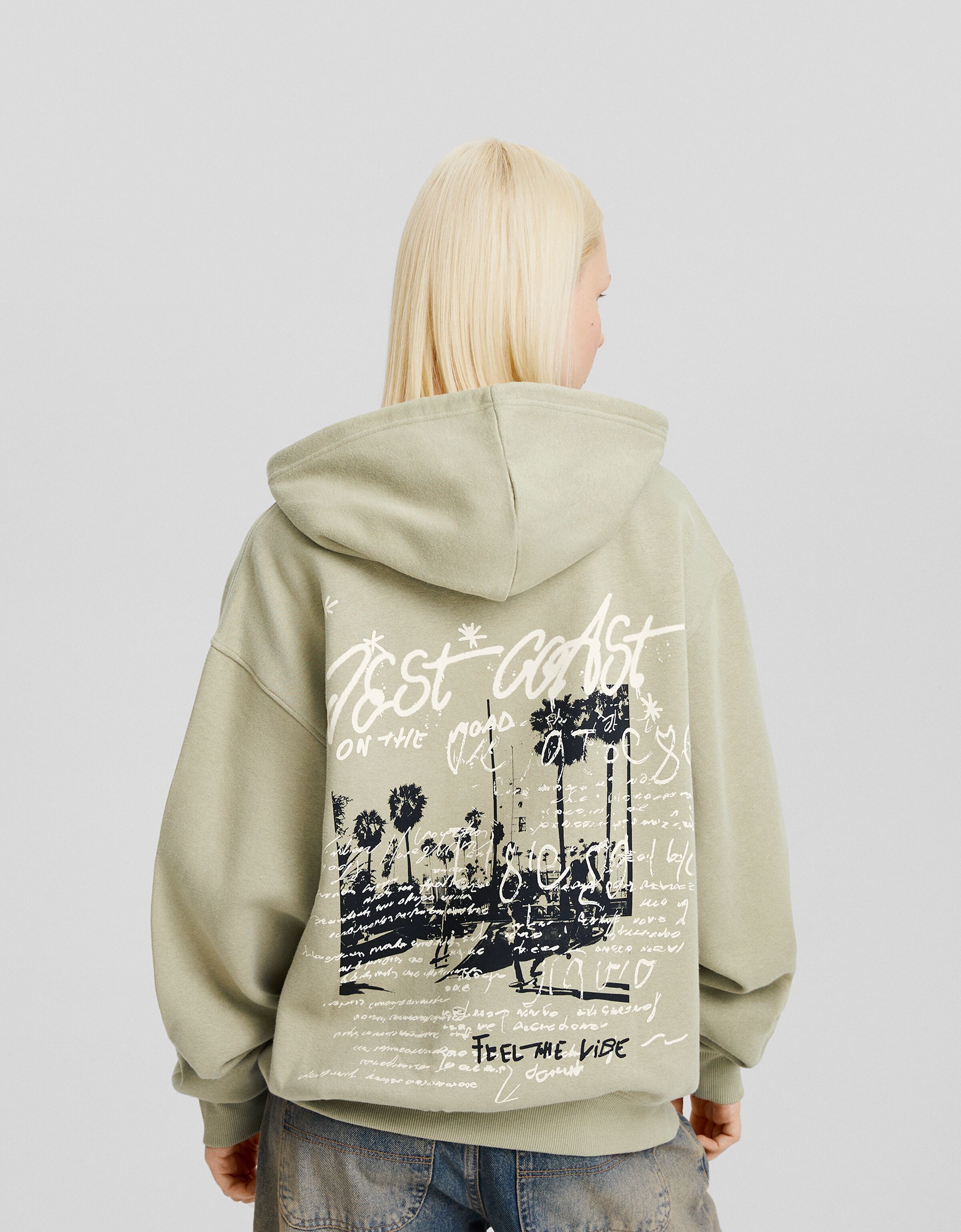 Sudadera cremallera capucha oversize print