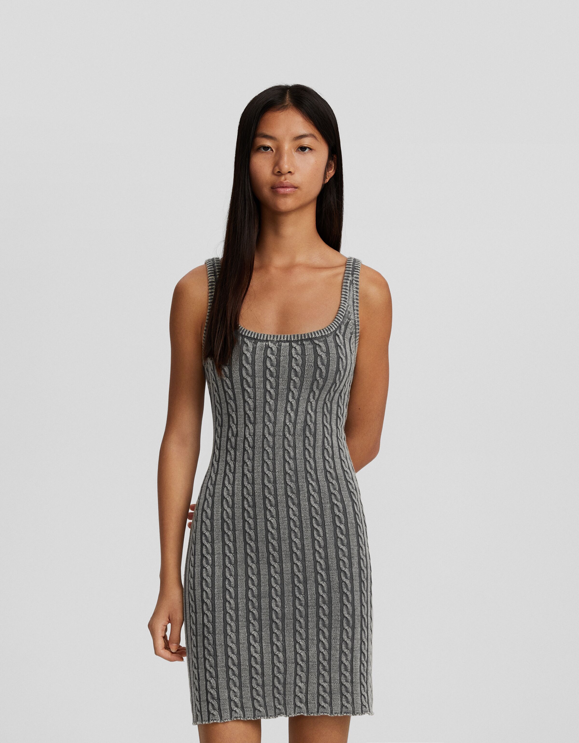 Vestido mini tirantes punto efecto lavado