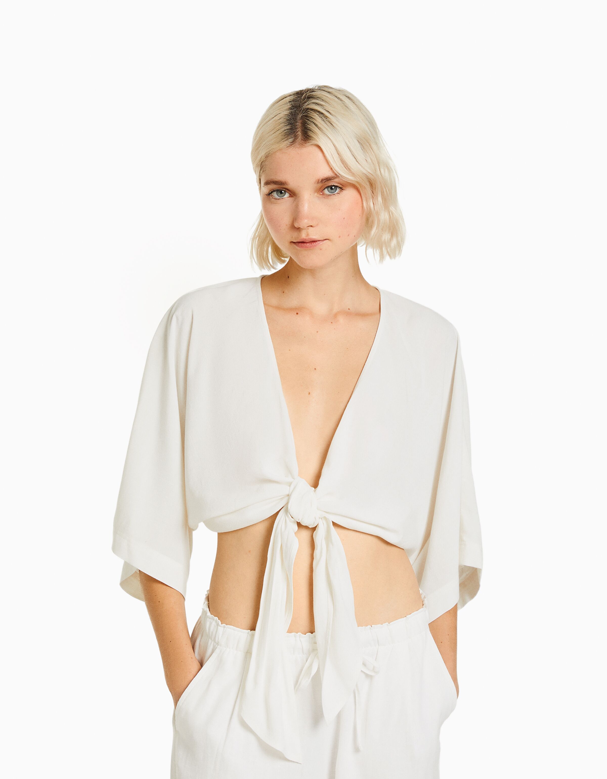 Camisa efecto kimono rústica nudo