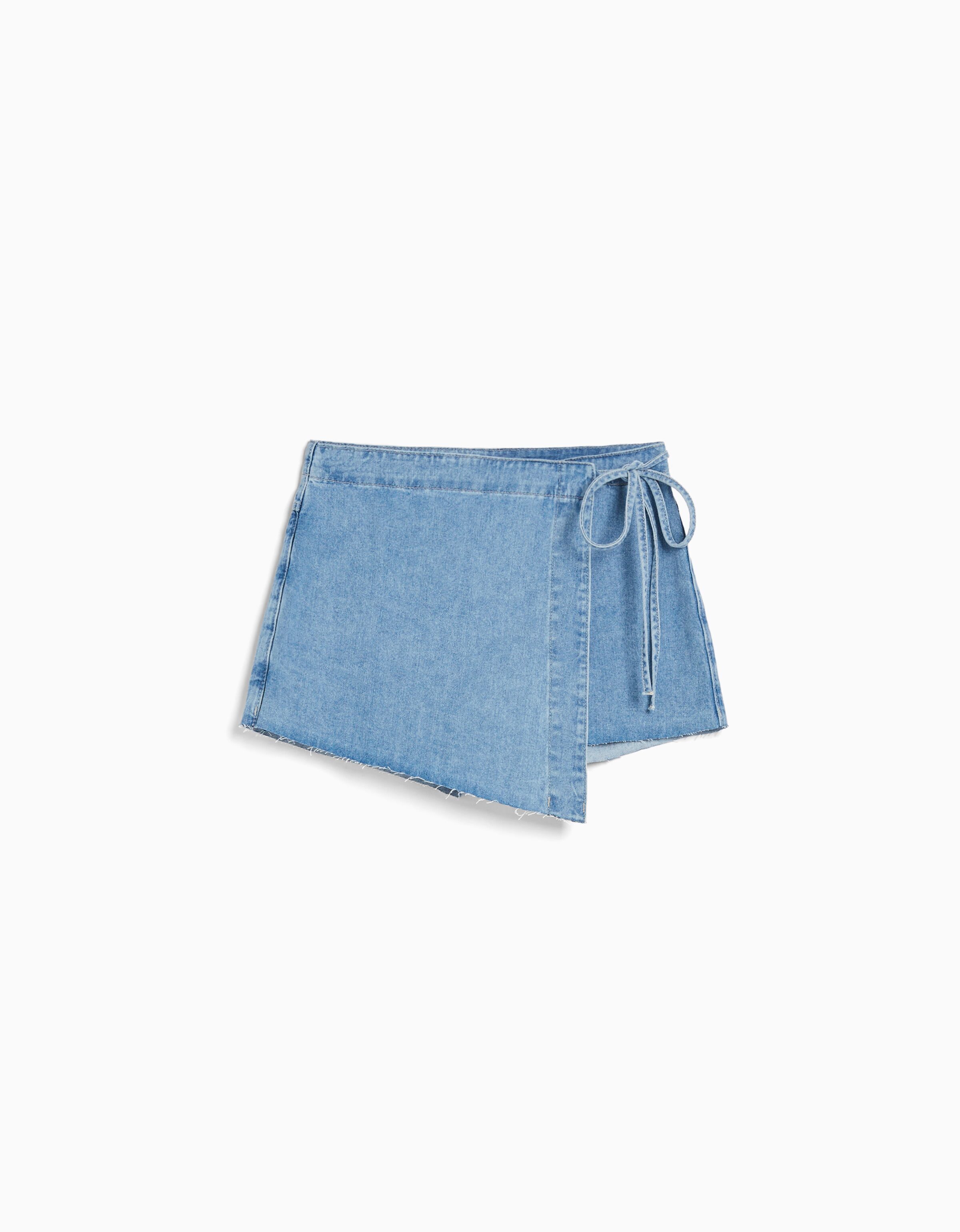 Falda pantalón denim nudo lateral