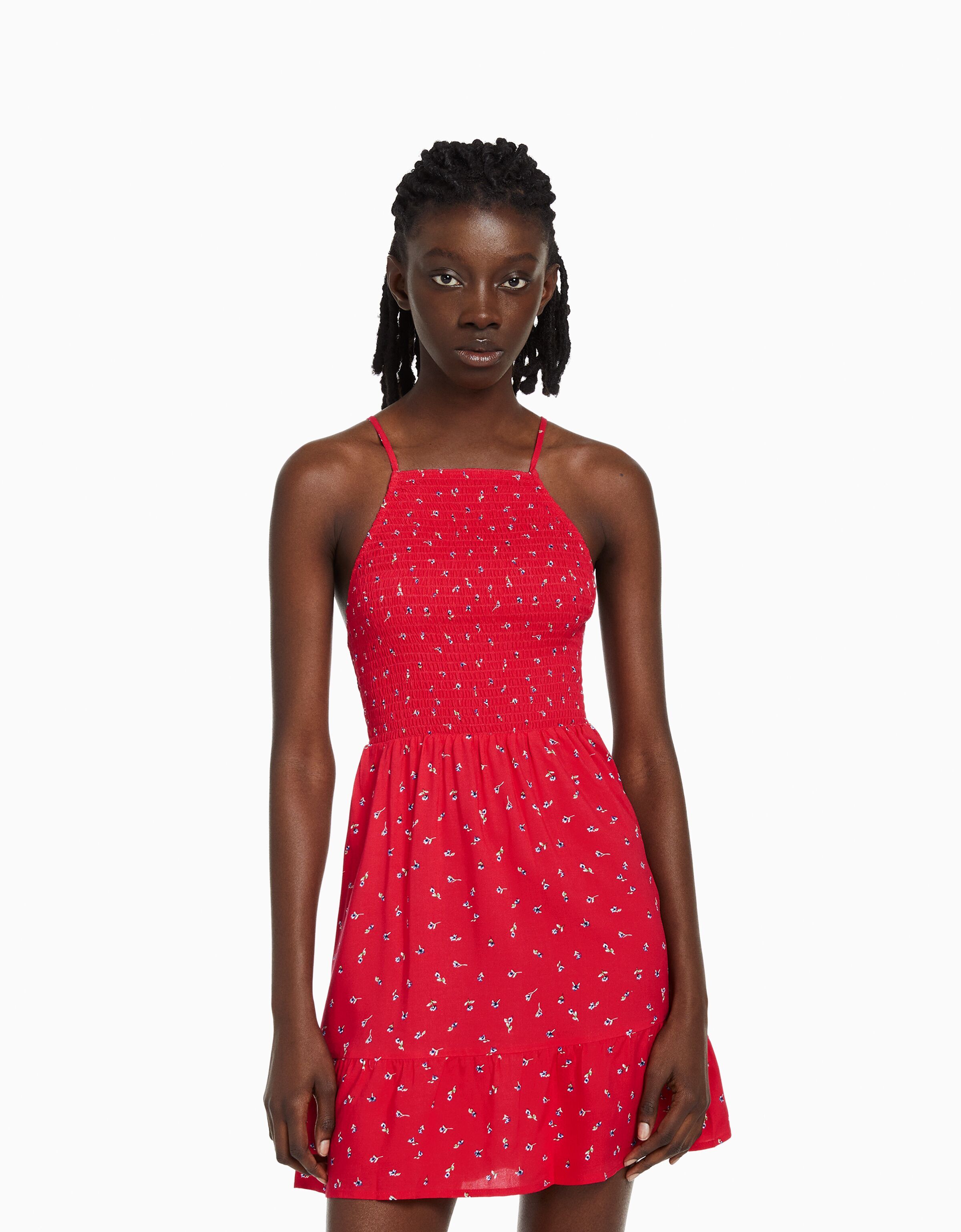 Vestido mini cuello halter print