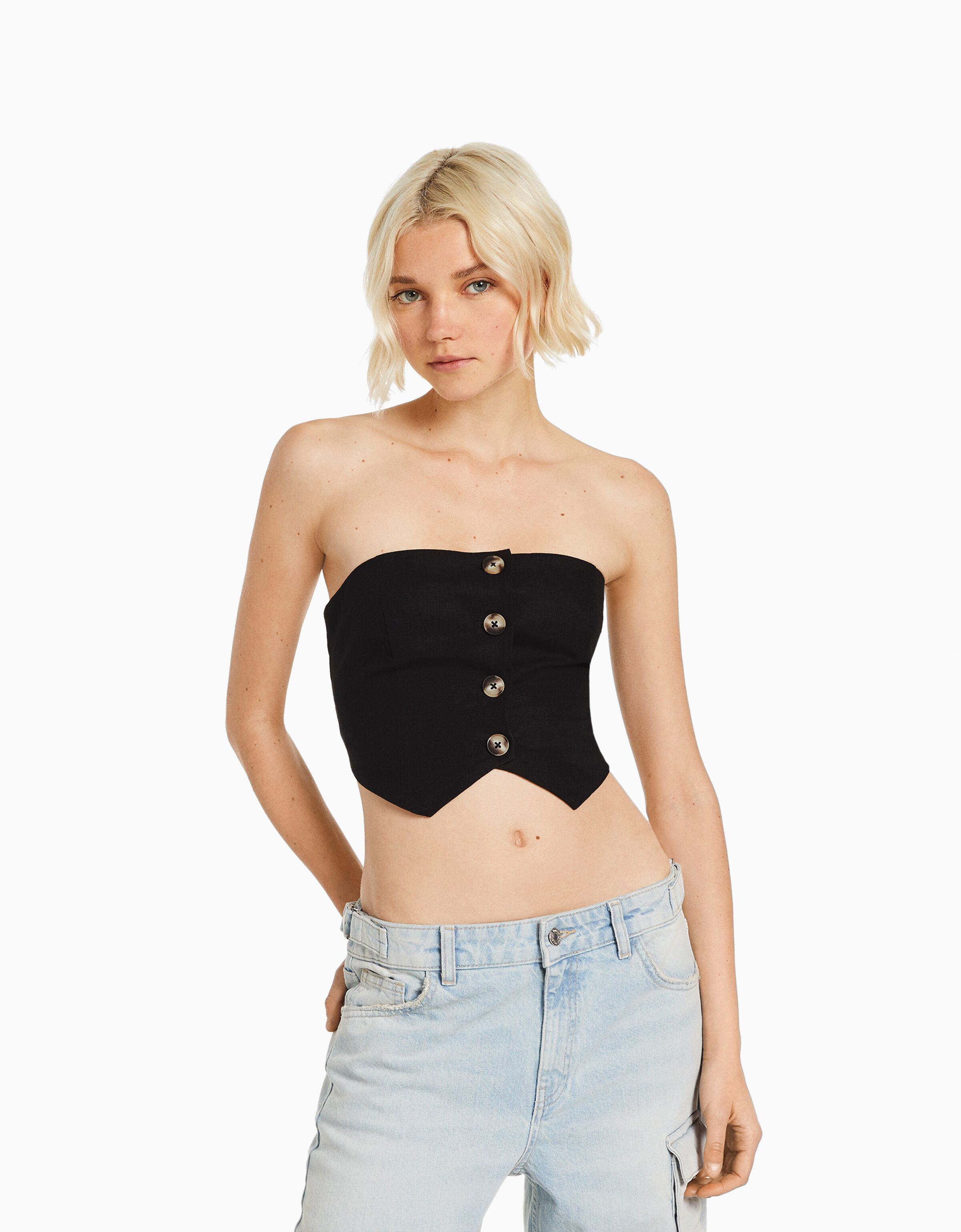Top bustier con lino