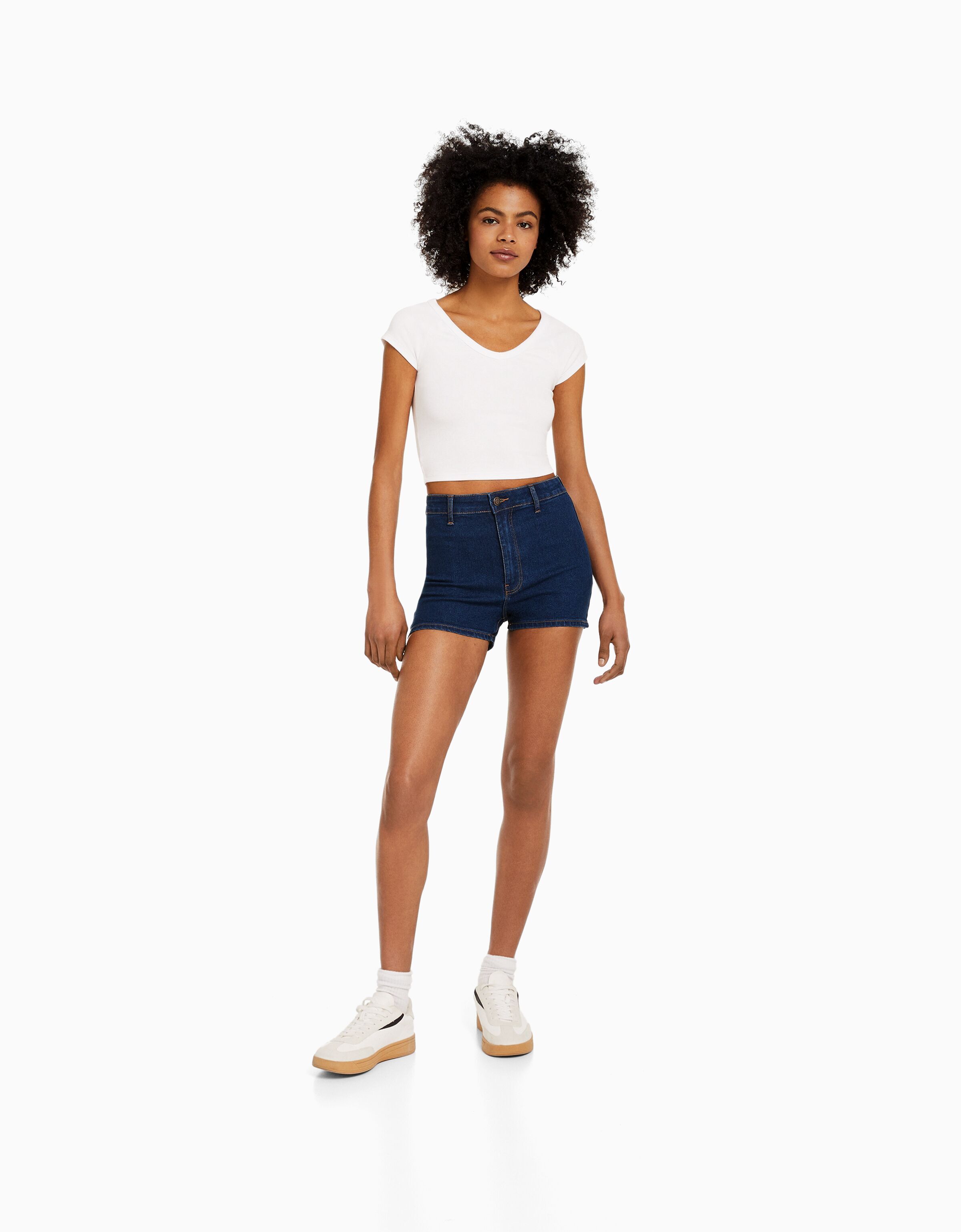 Short denim high waist elástico