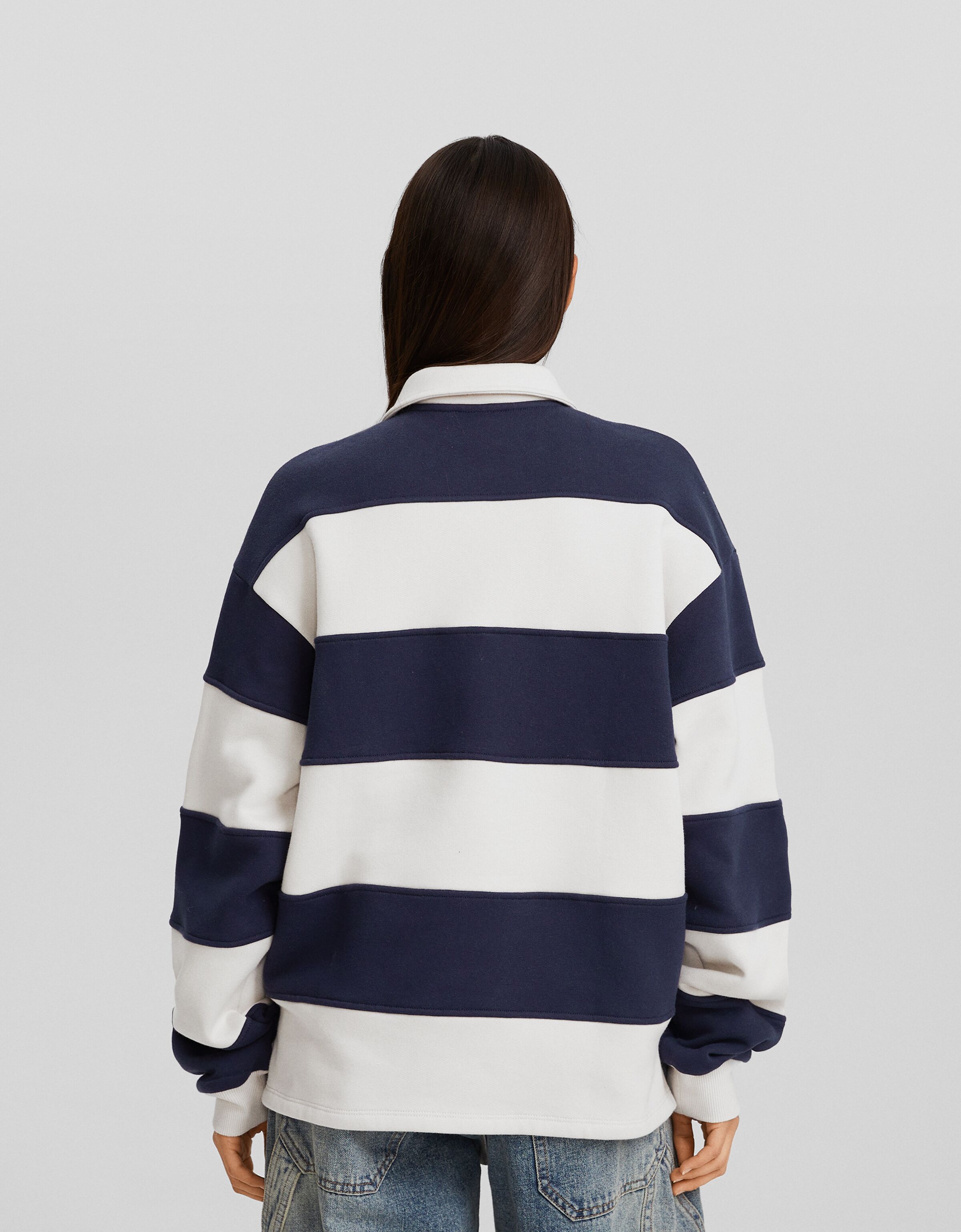 Sudadera cuello polo rayas