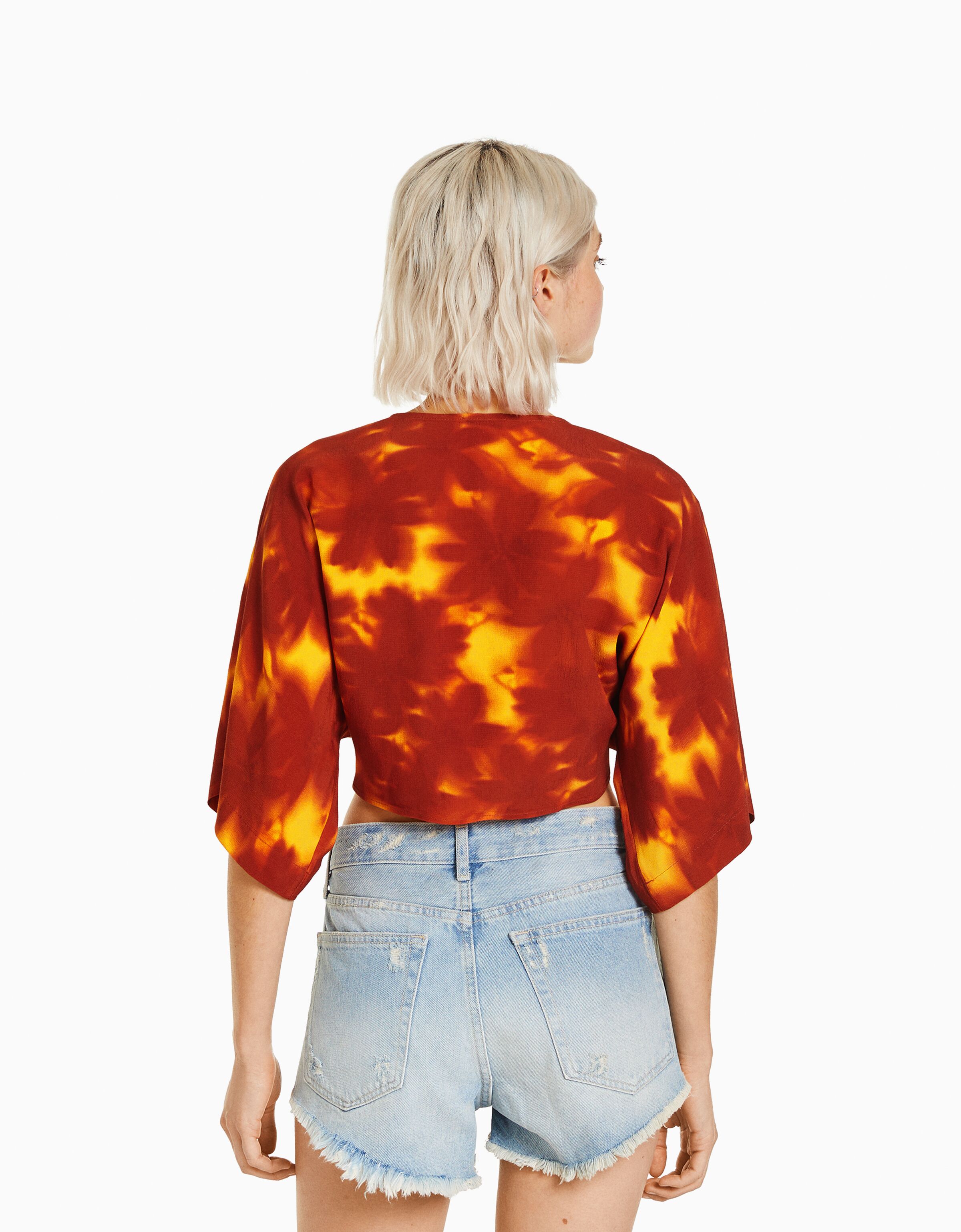 Camisa efecto kimono rústica nudo