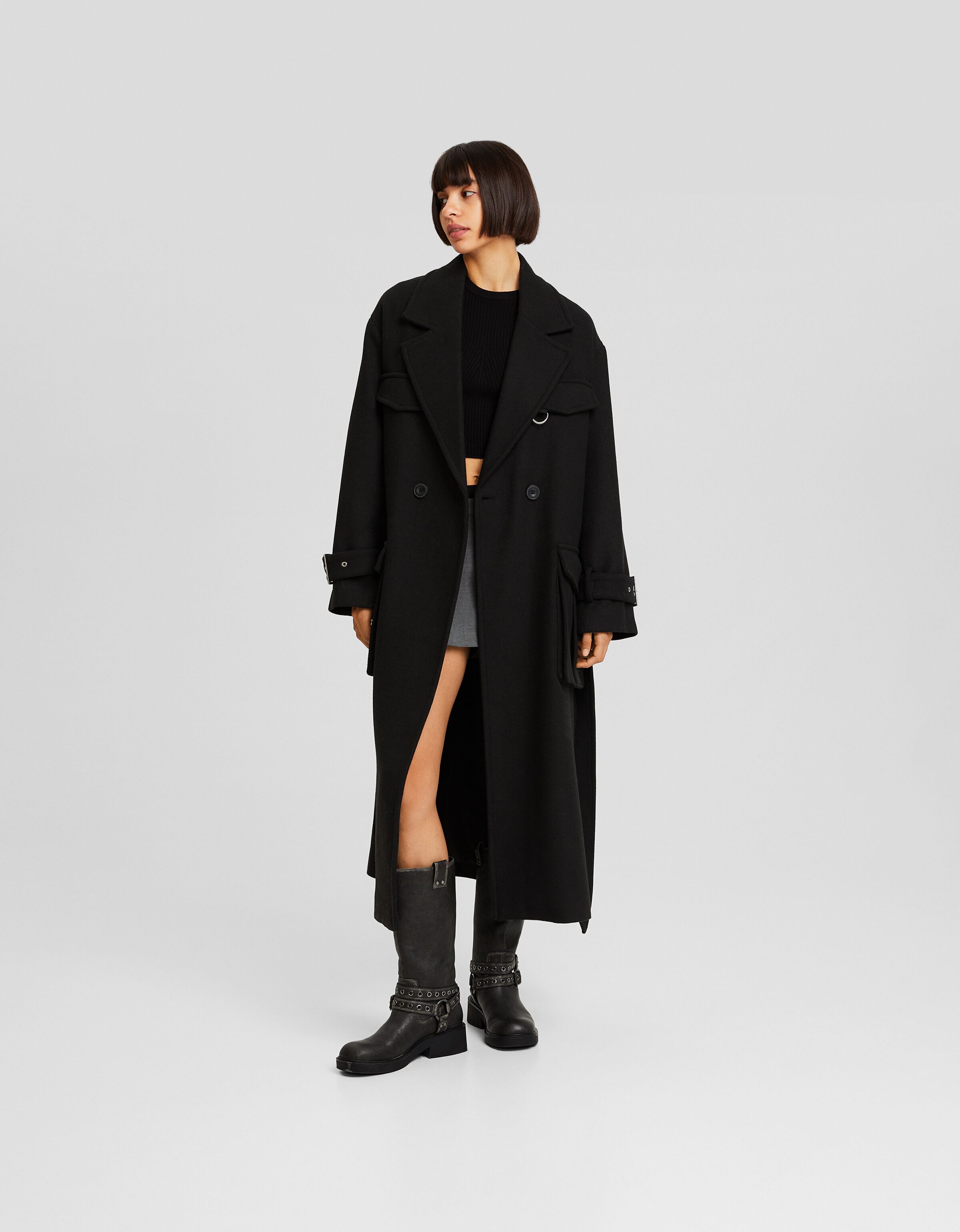 Abrigo pao con lana bolsillos