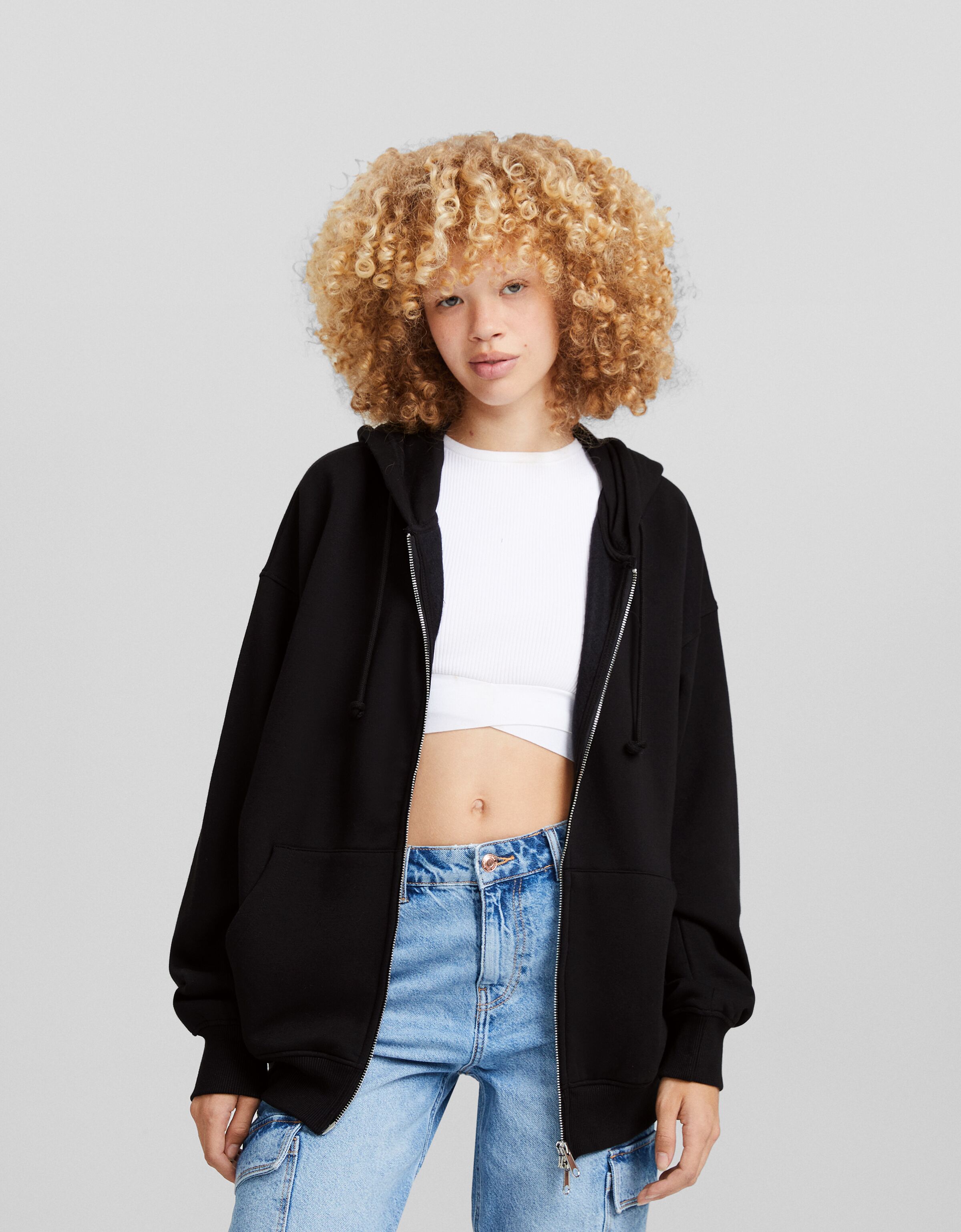 Sudadera cremallera capucha oversize