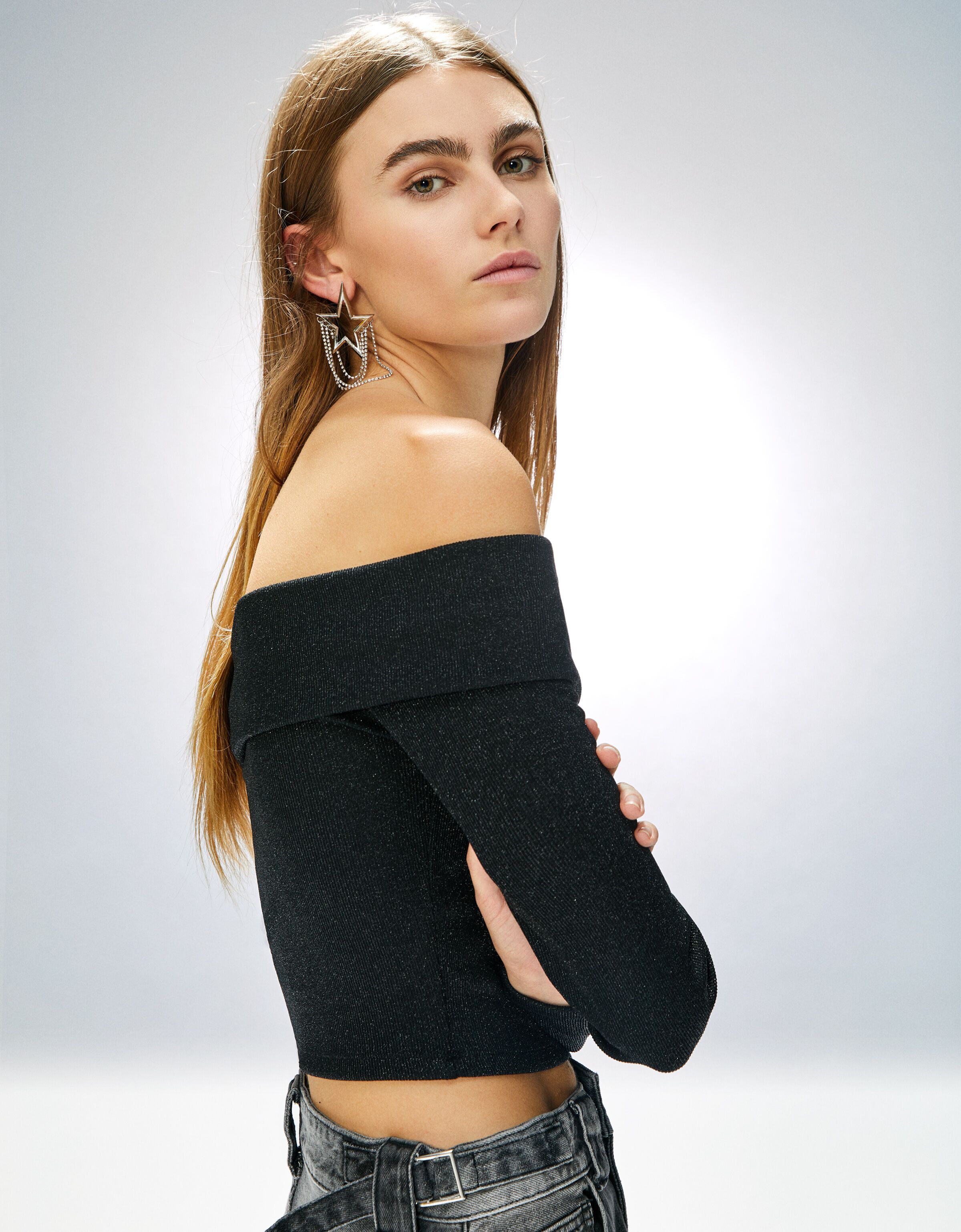 Camiseta manga larga bardot brillo