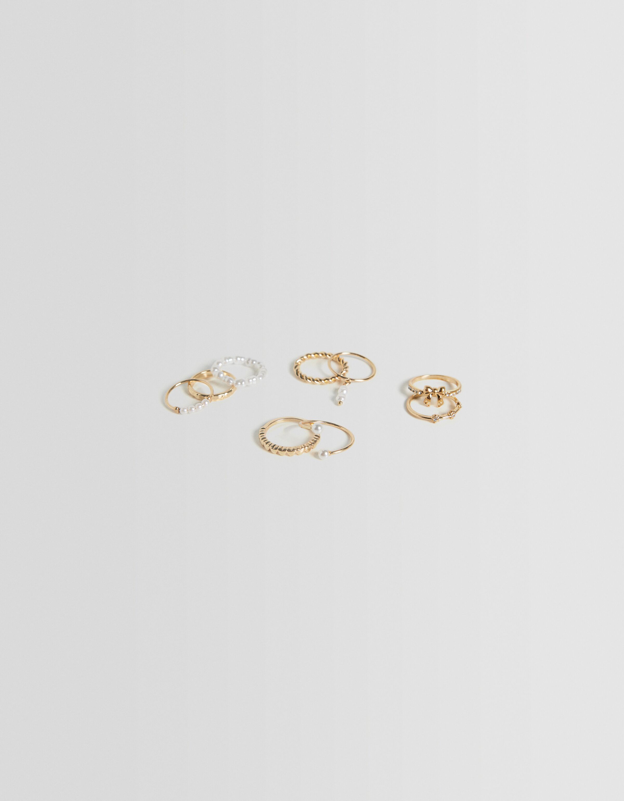 Set 9 anillos perlas corazón