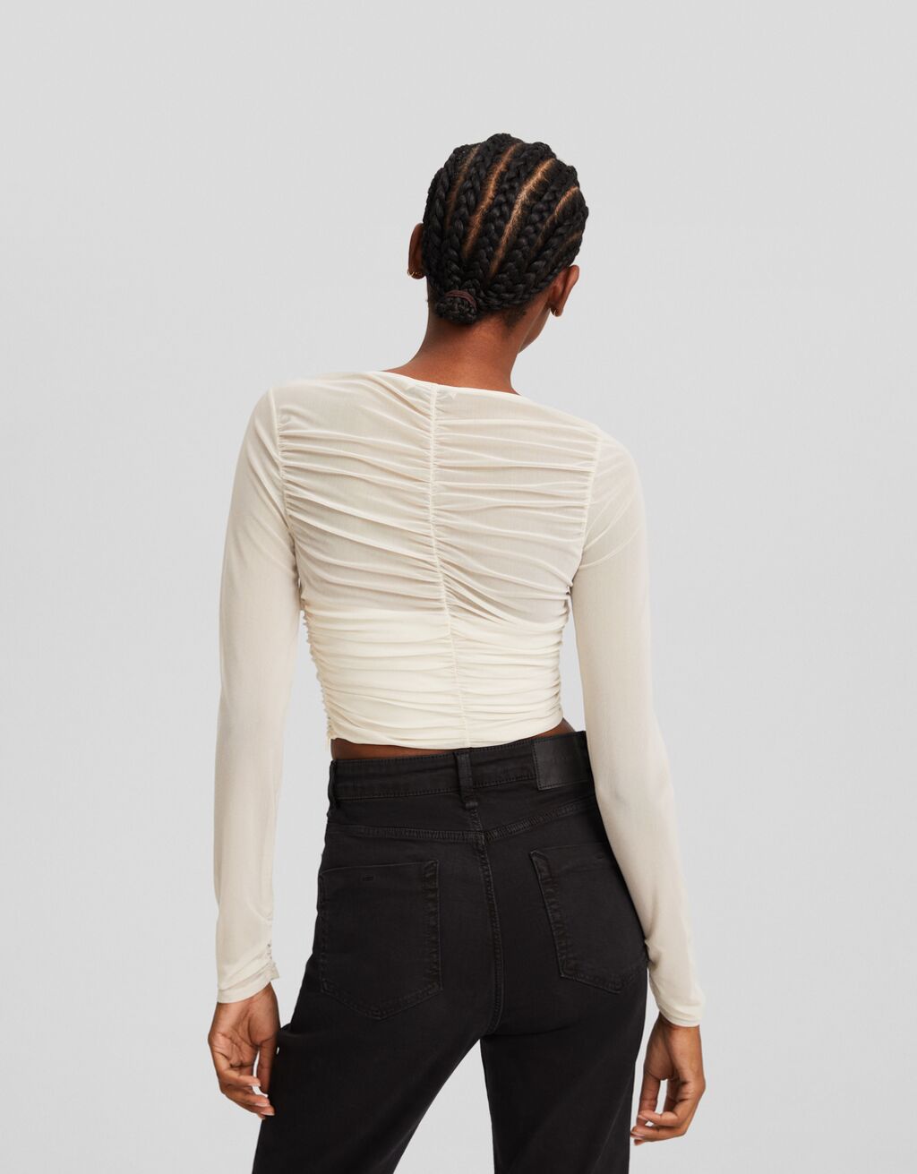 Camiseta manga larga tul fruncido