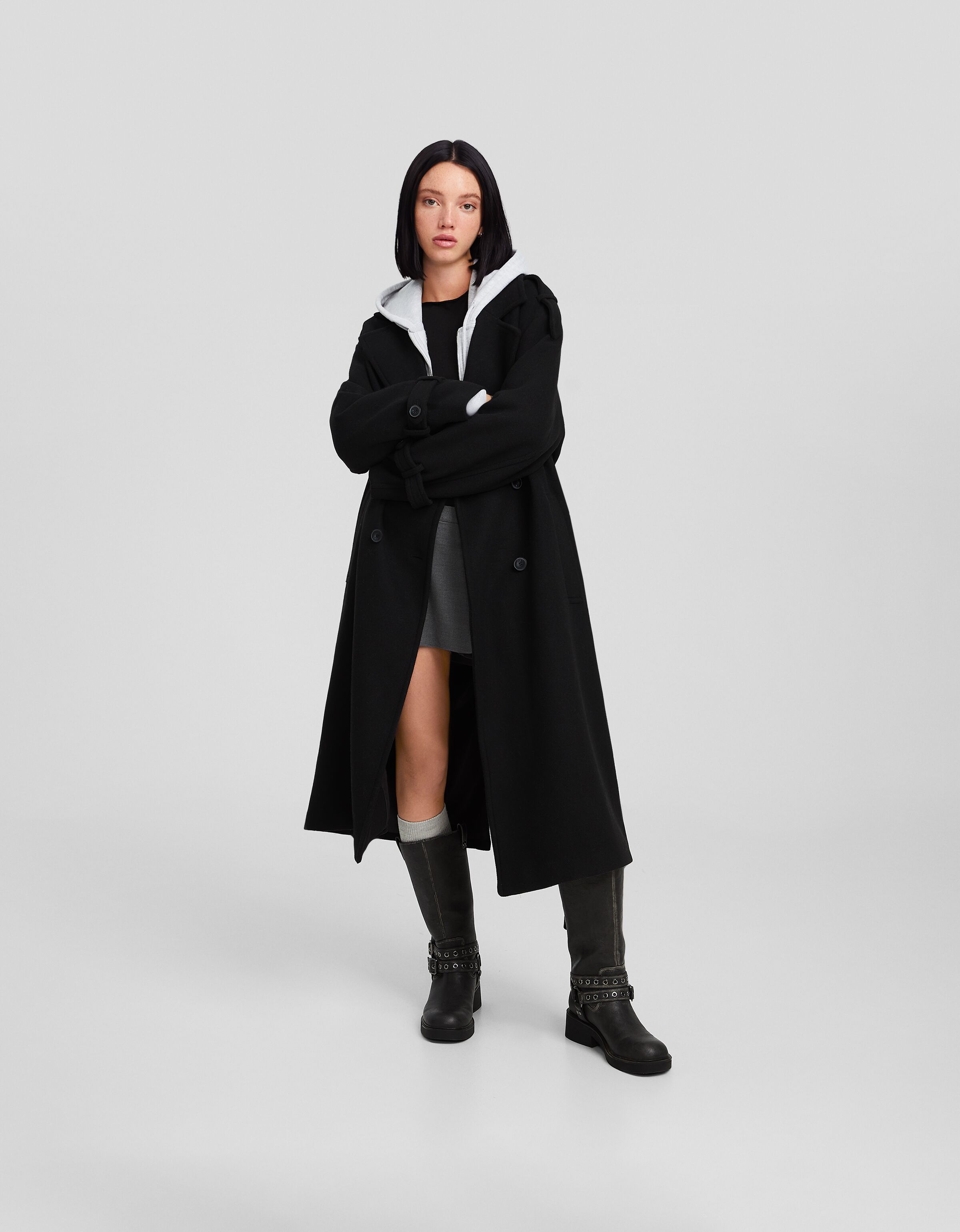 Abrigo trench con lana