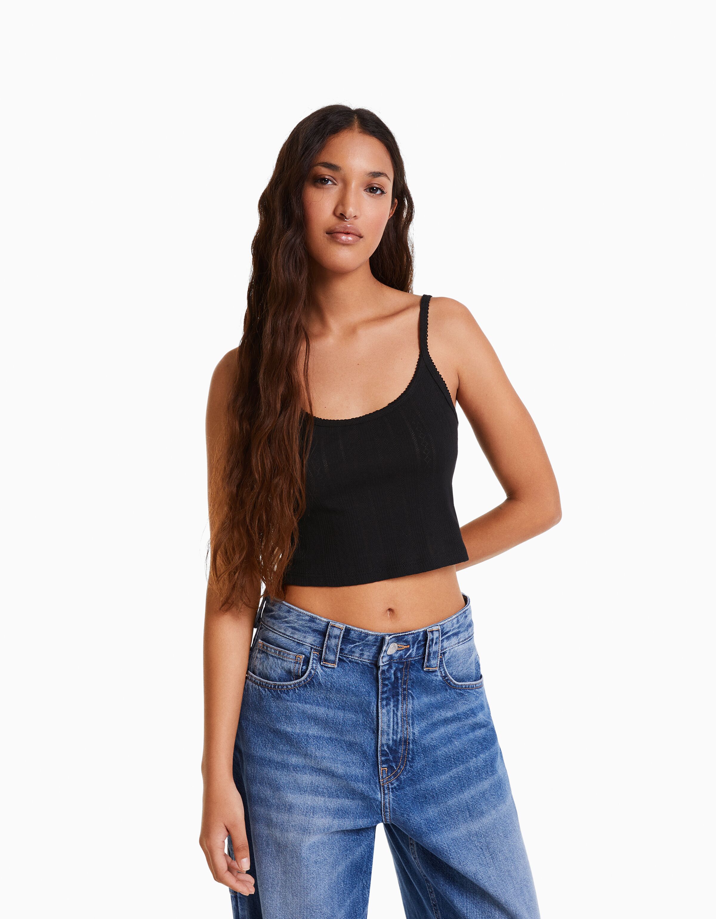 Top tirantes punto pointelle rib