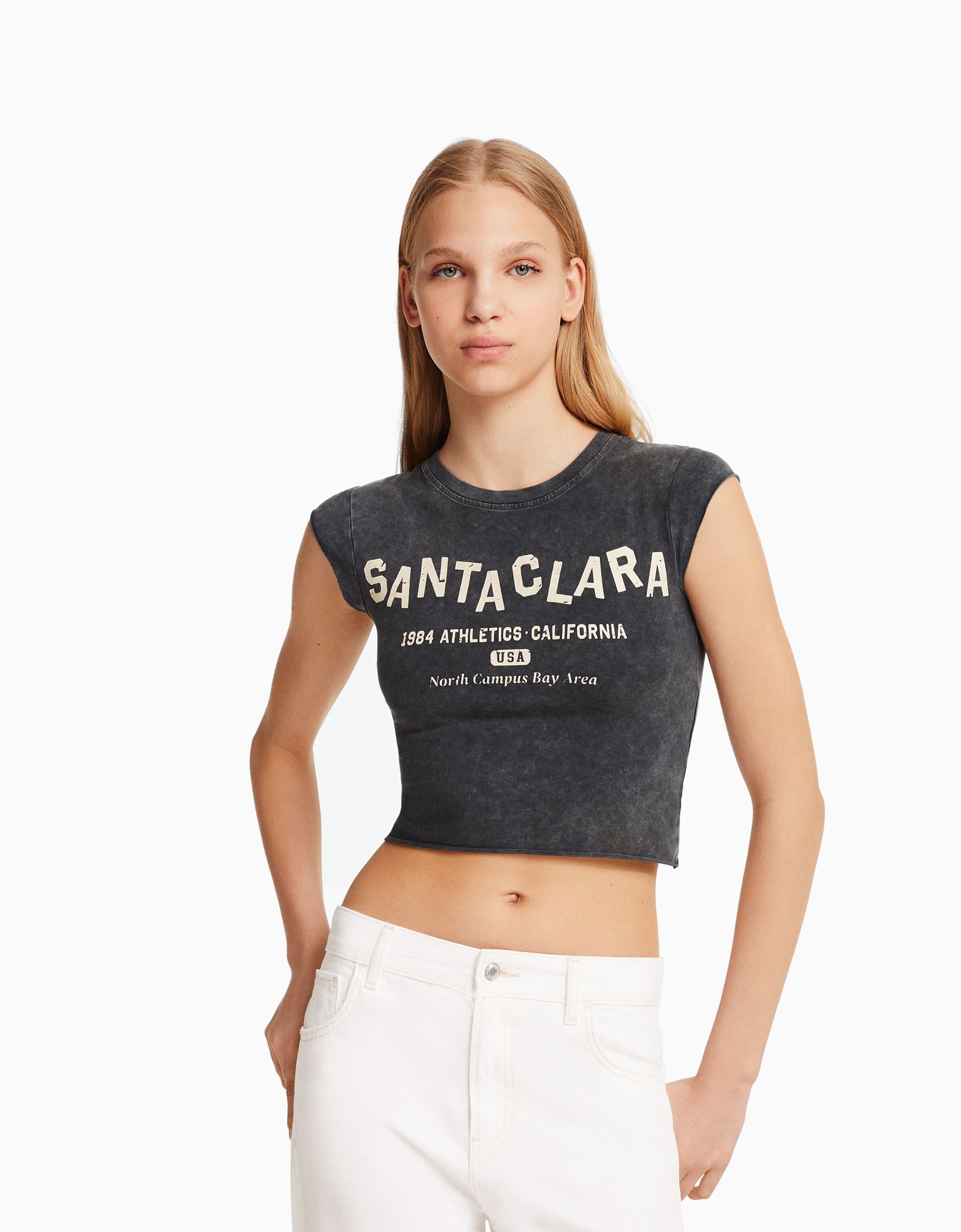 Camiseta manga corta cropped print