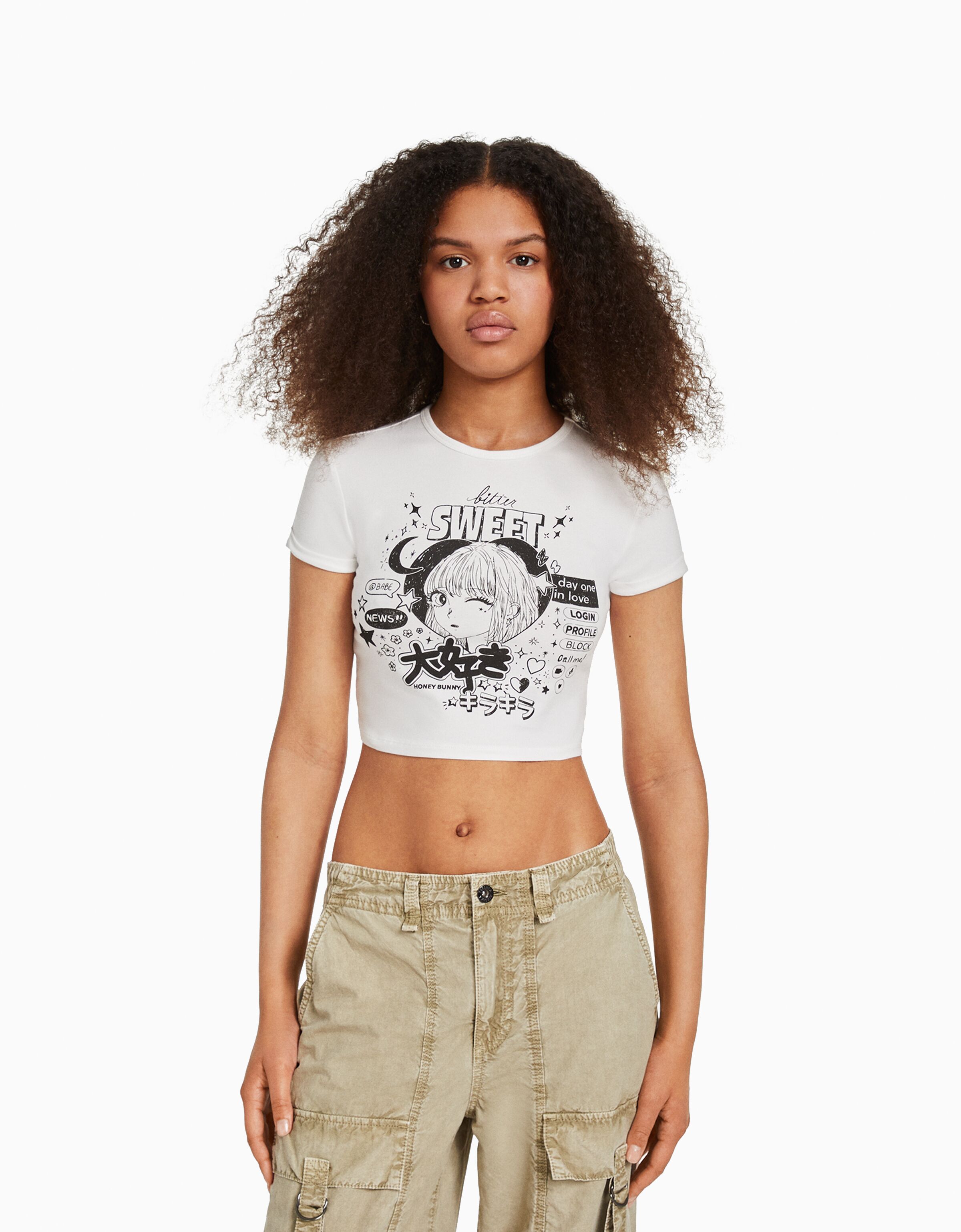 Camiseta manga corta cropped print