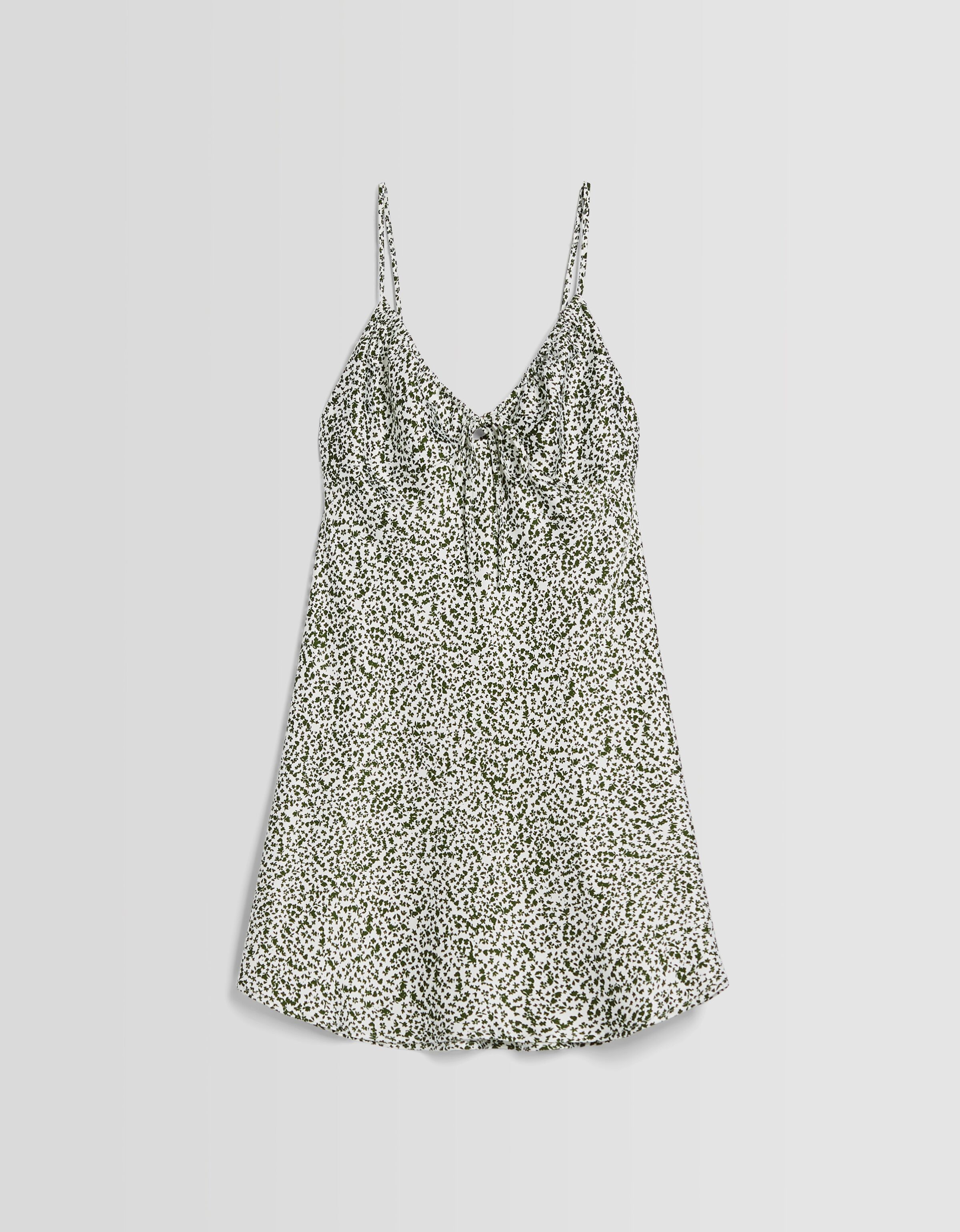 Vestido mini tirantes satinado fluido frunce