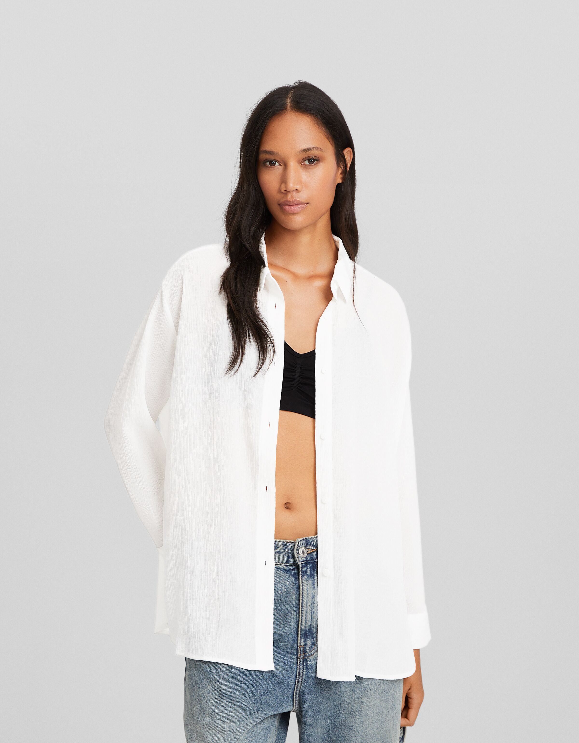 Camisa manga larga oversize bambula