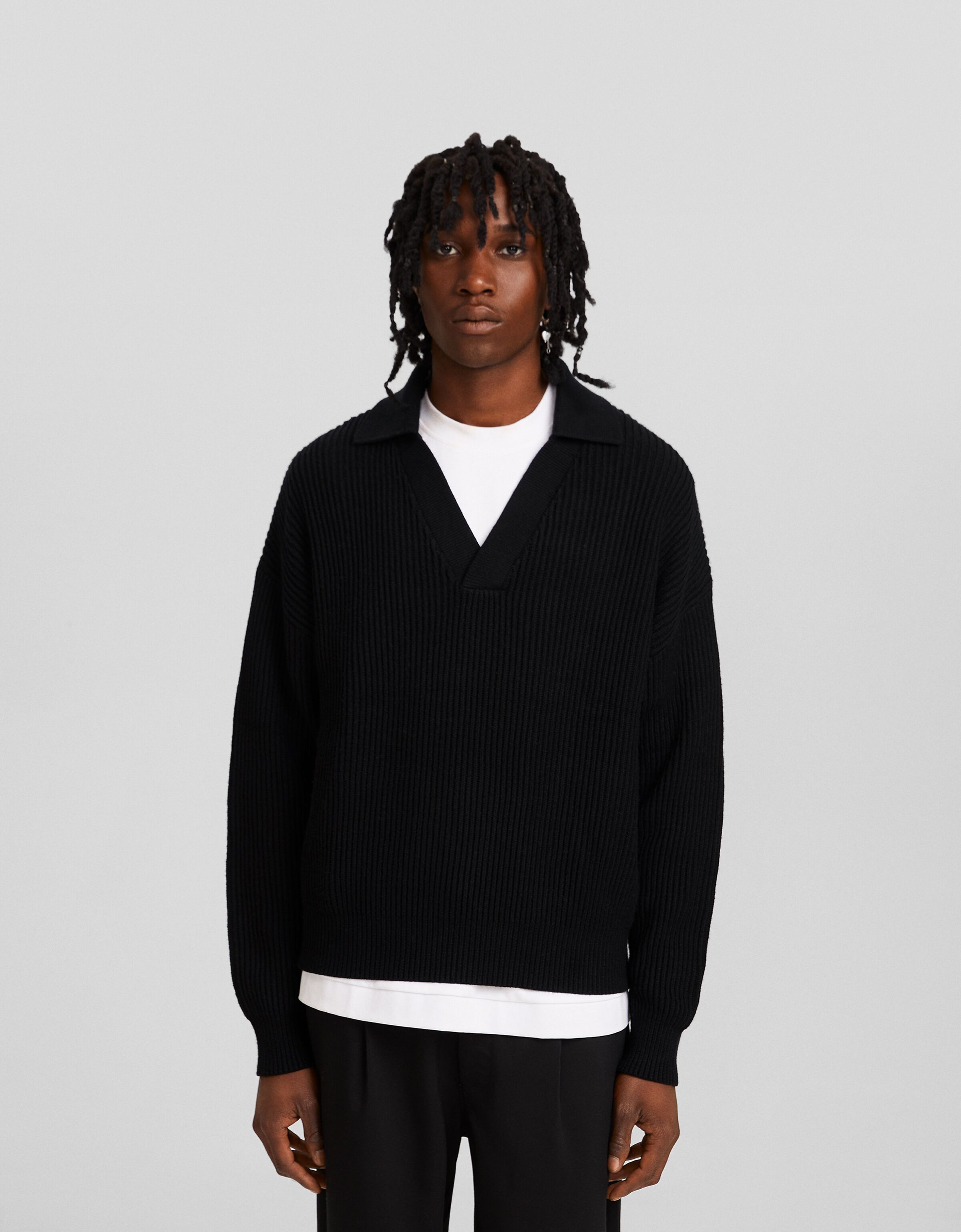 Jersey cuello polo canalé