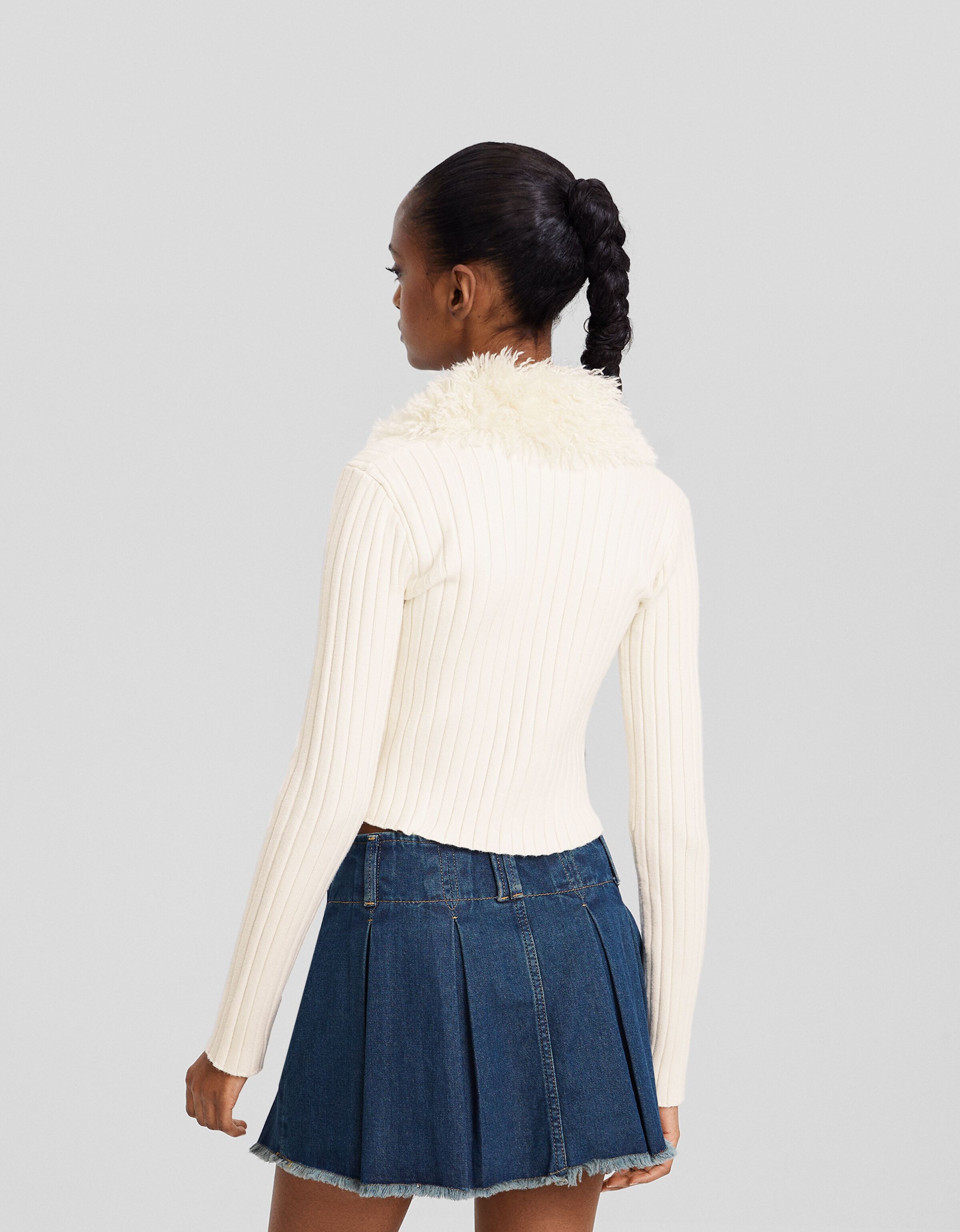 Cárdigan rib detalle pelo