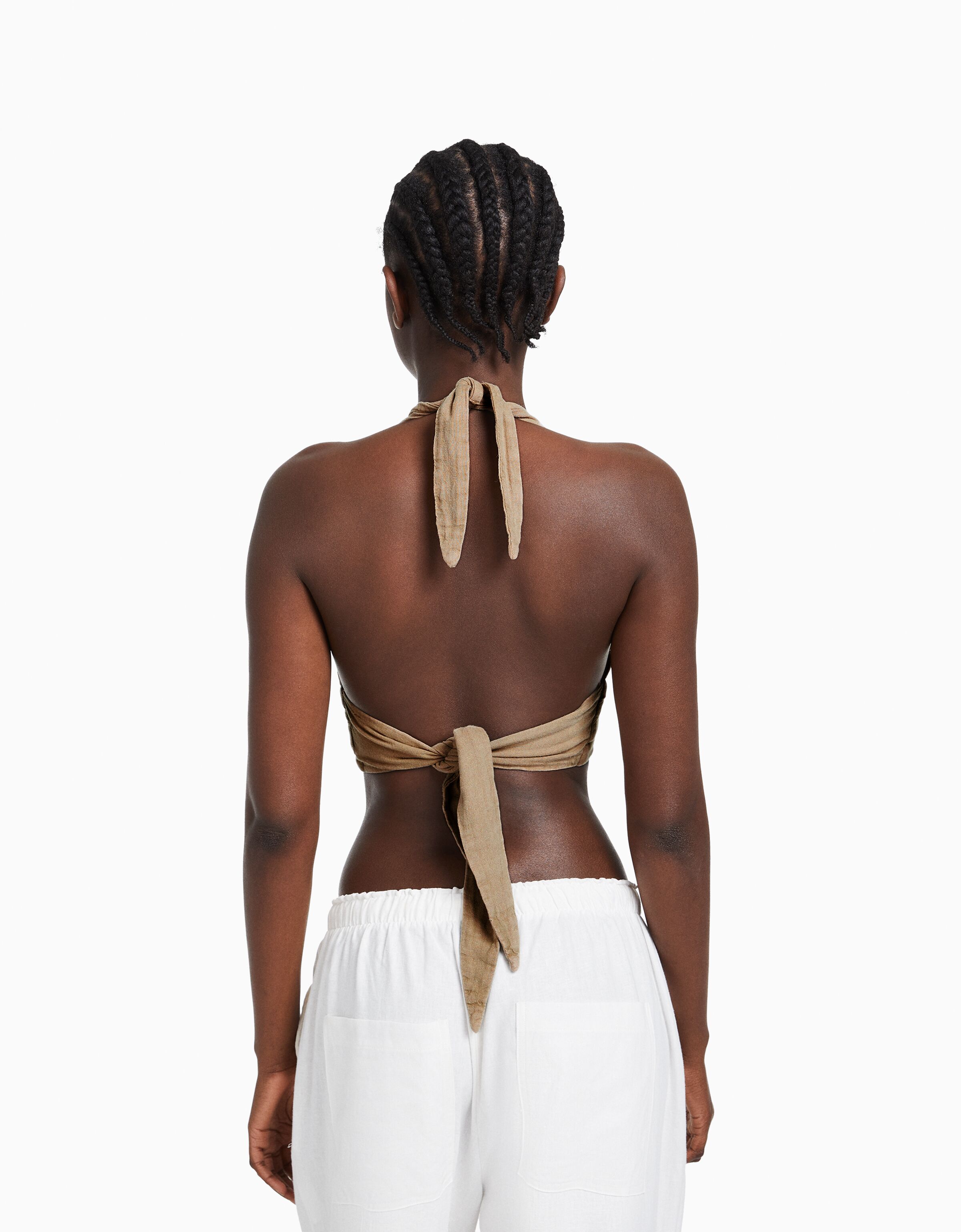 Top cropped rústico con lino