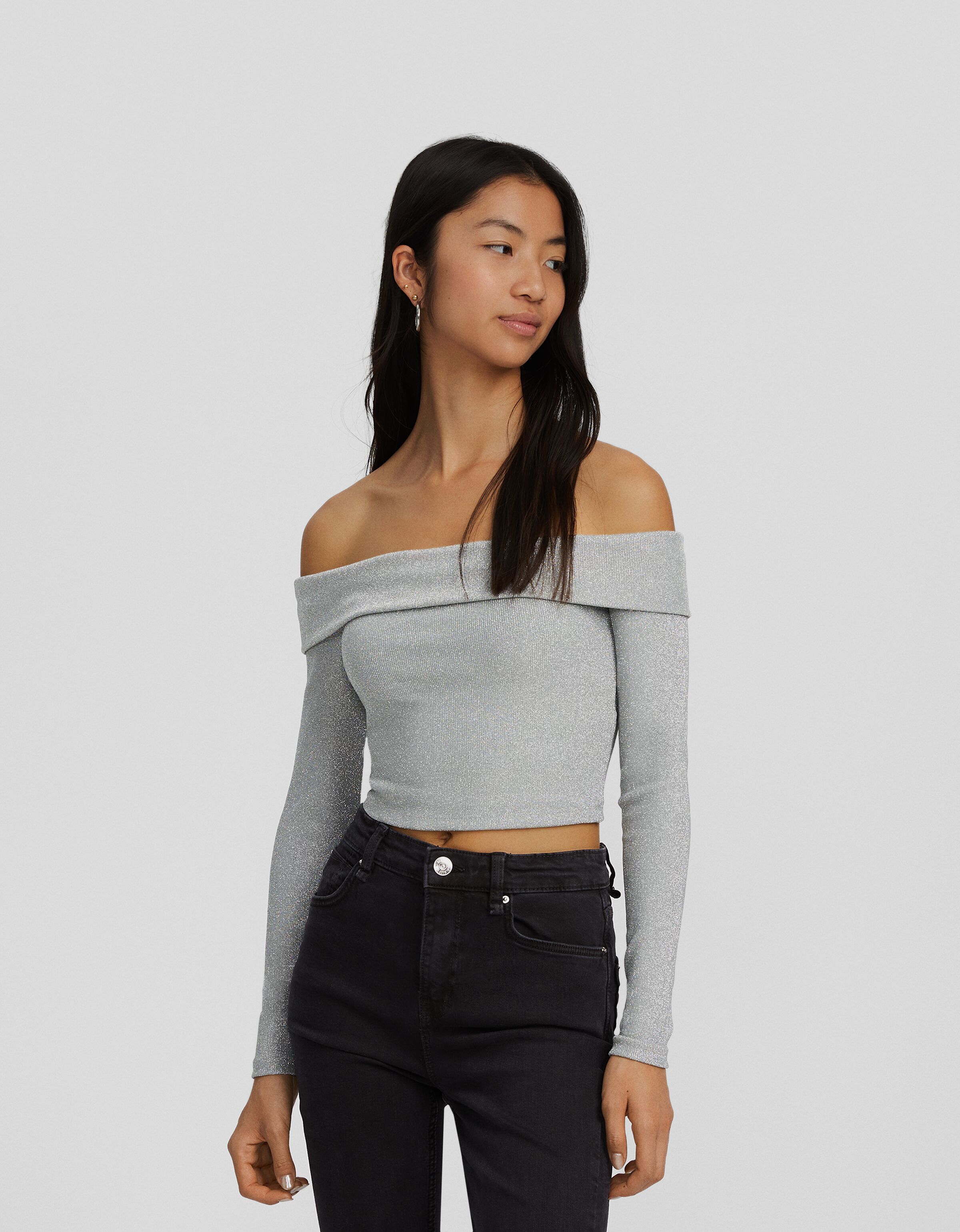 Camiseta manga larga bardot brillo