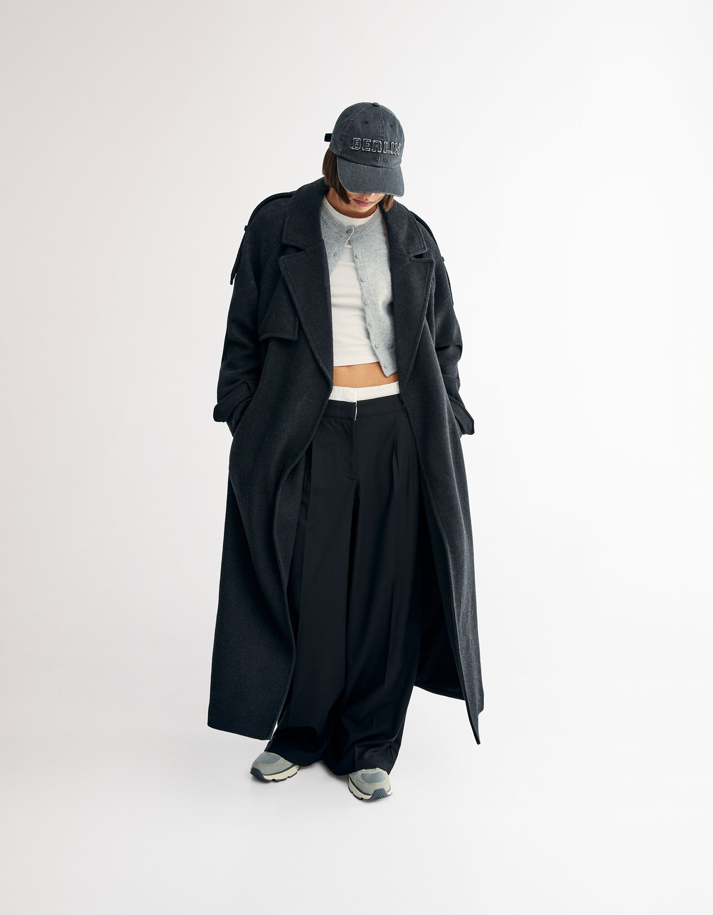 Abrigo trench con lana