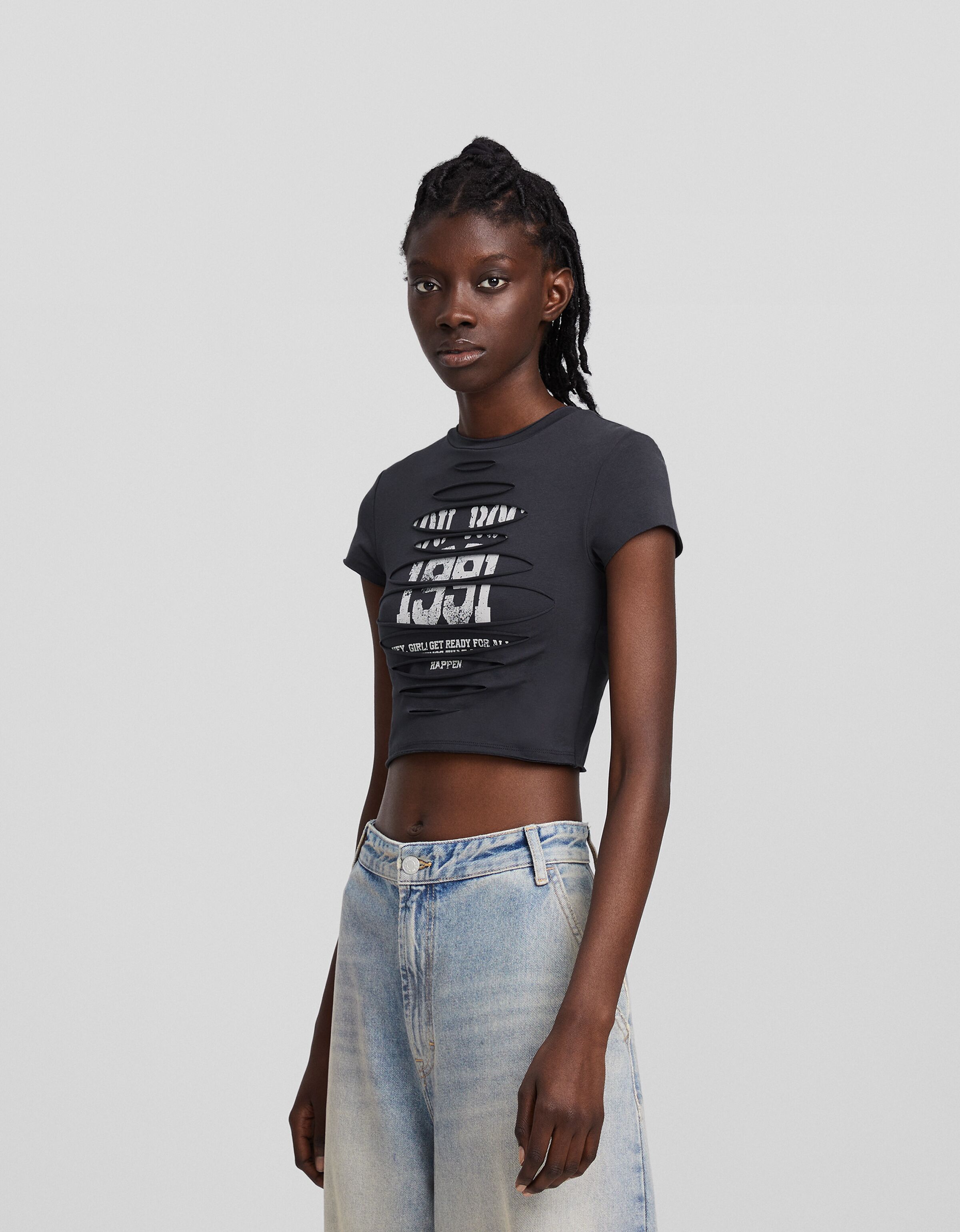 Camiseta manga corta doble capa cortes print