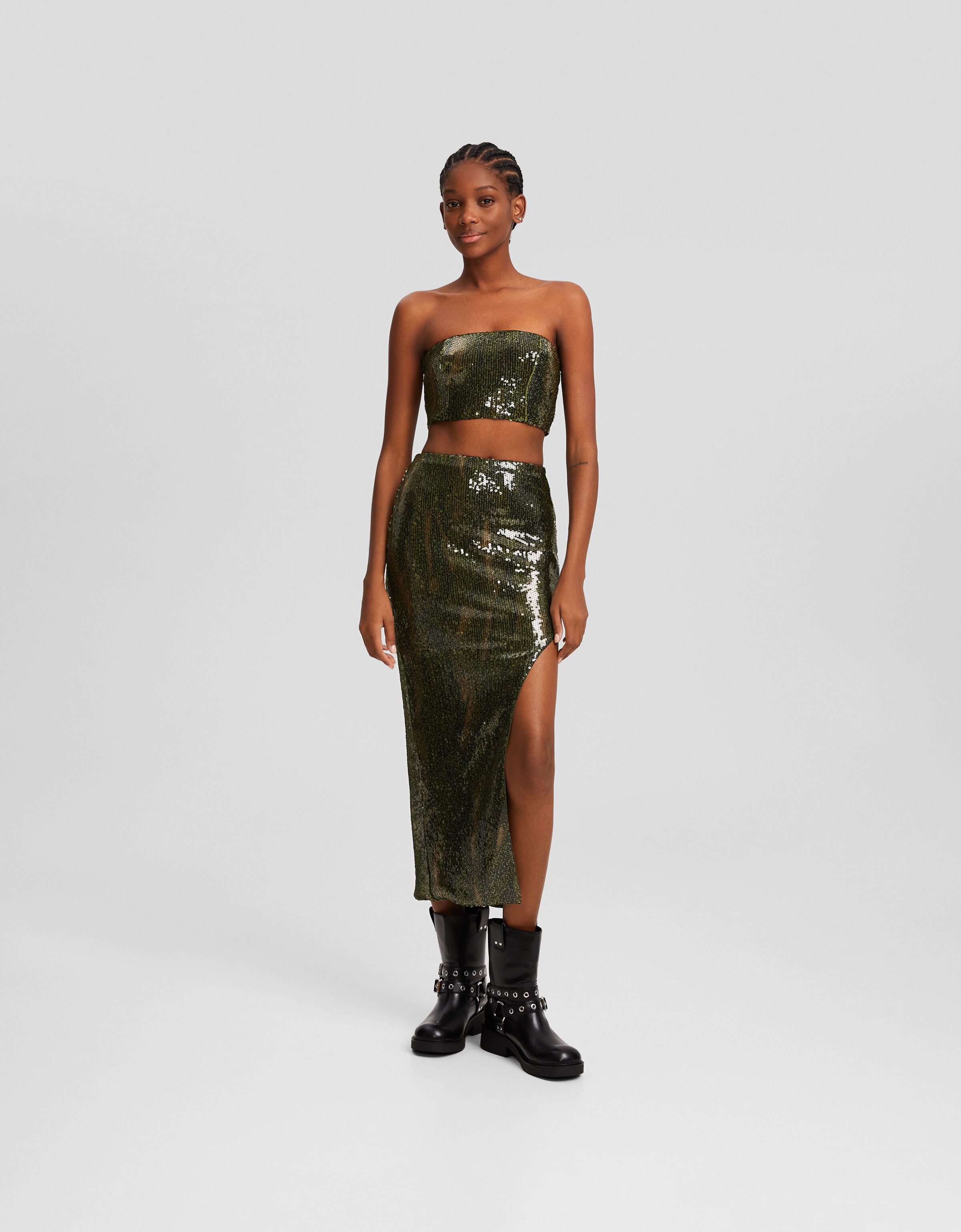 Top bandeau cropped lentejuelas