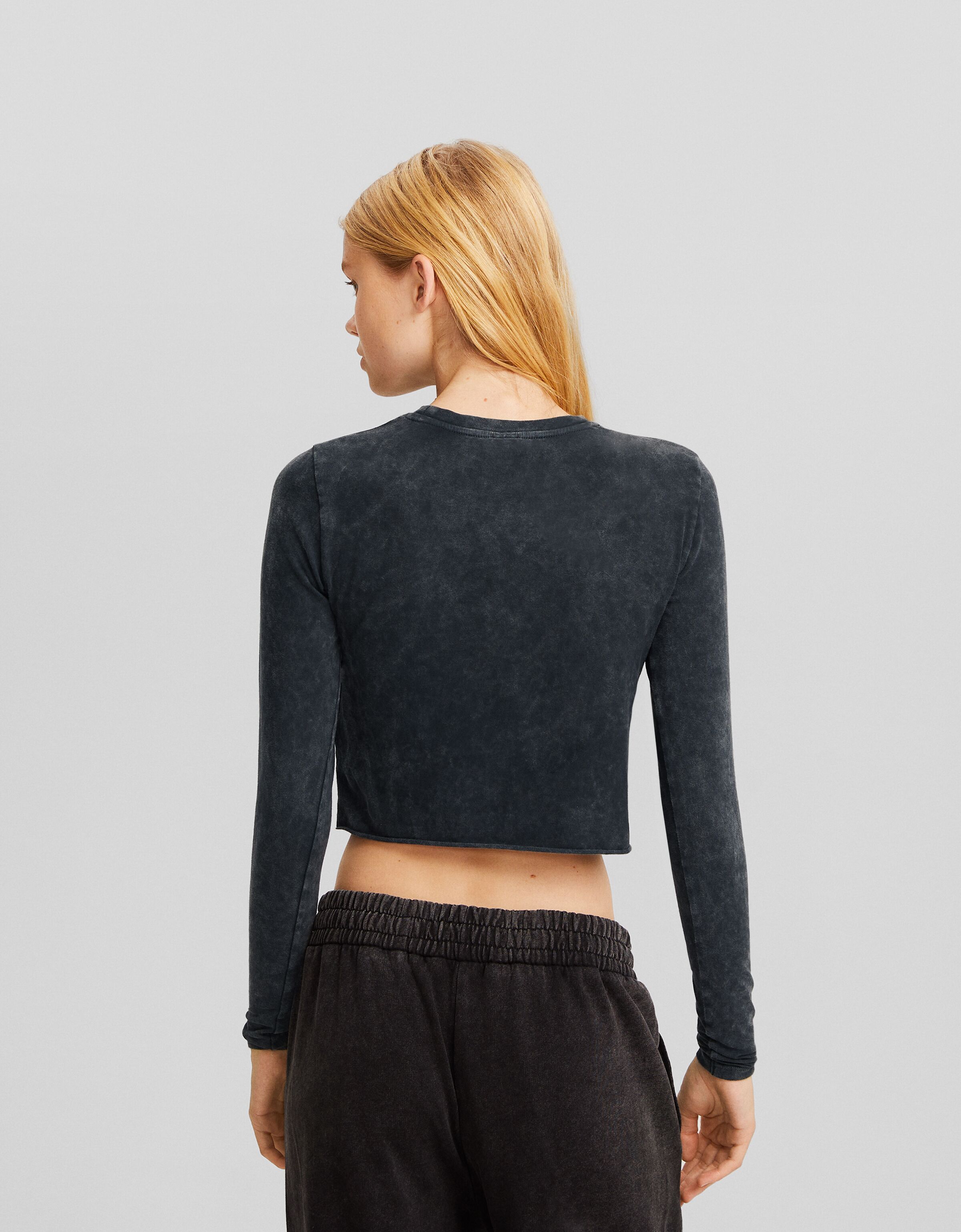 Camiseta manga larga cropped print