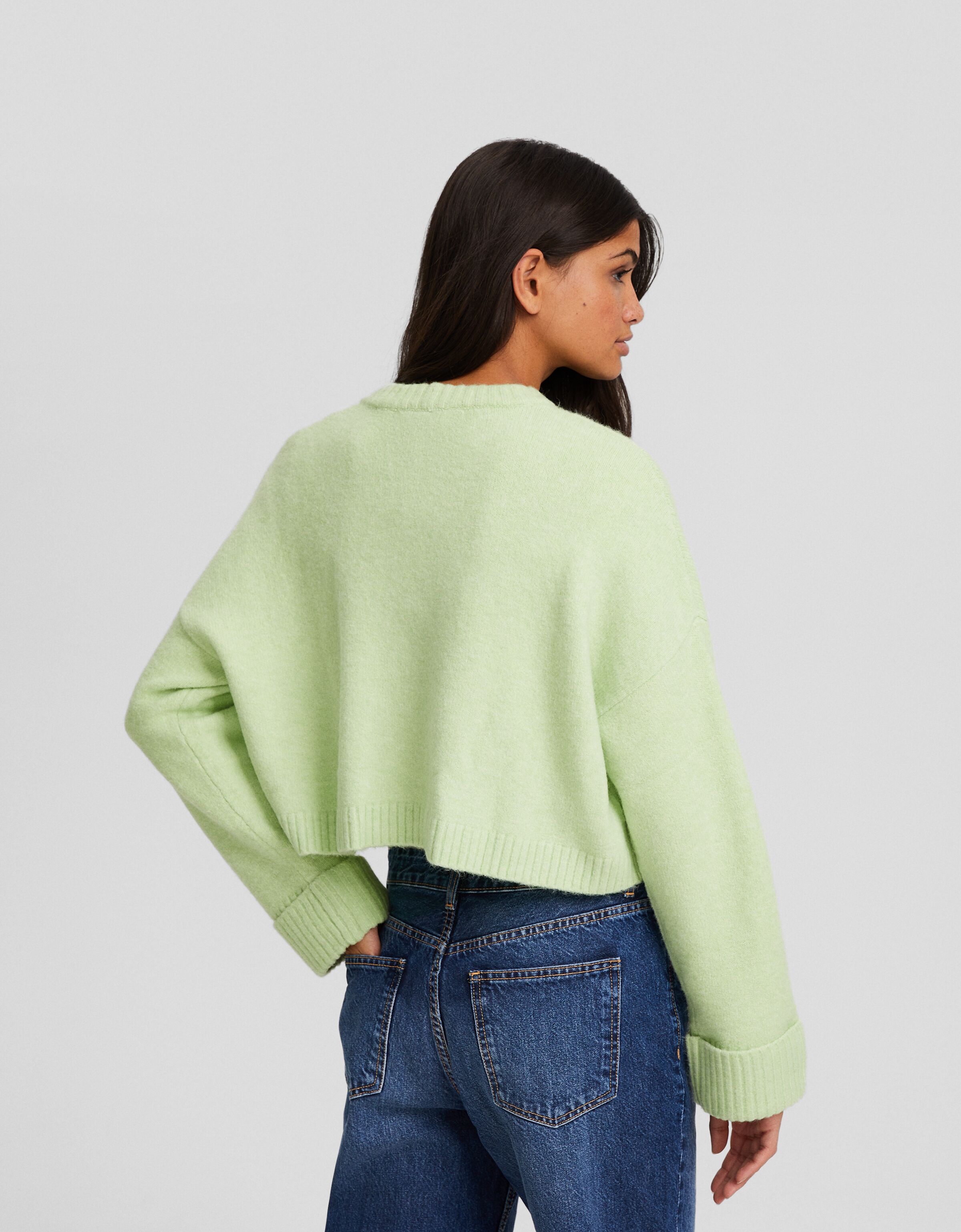 Jersey cropped cuello redondo