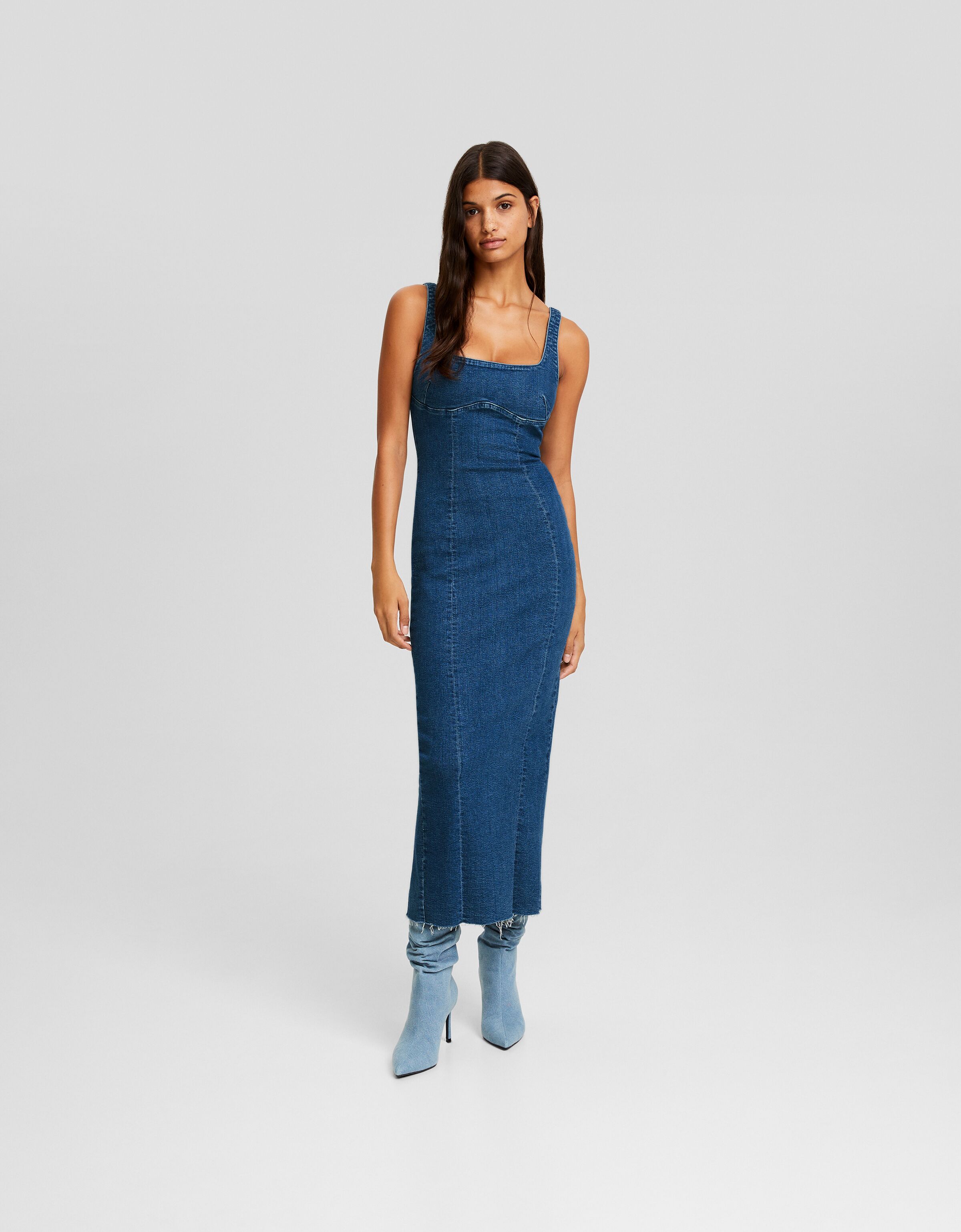 Vestido denim largo tirantes