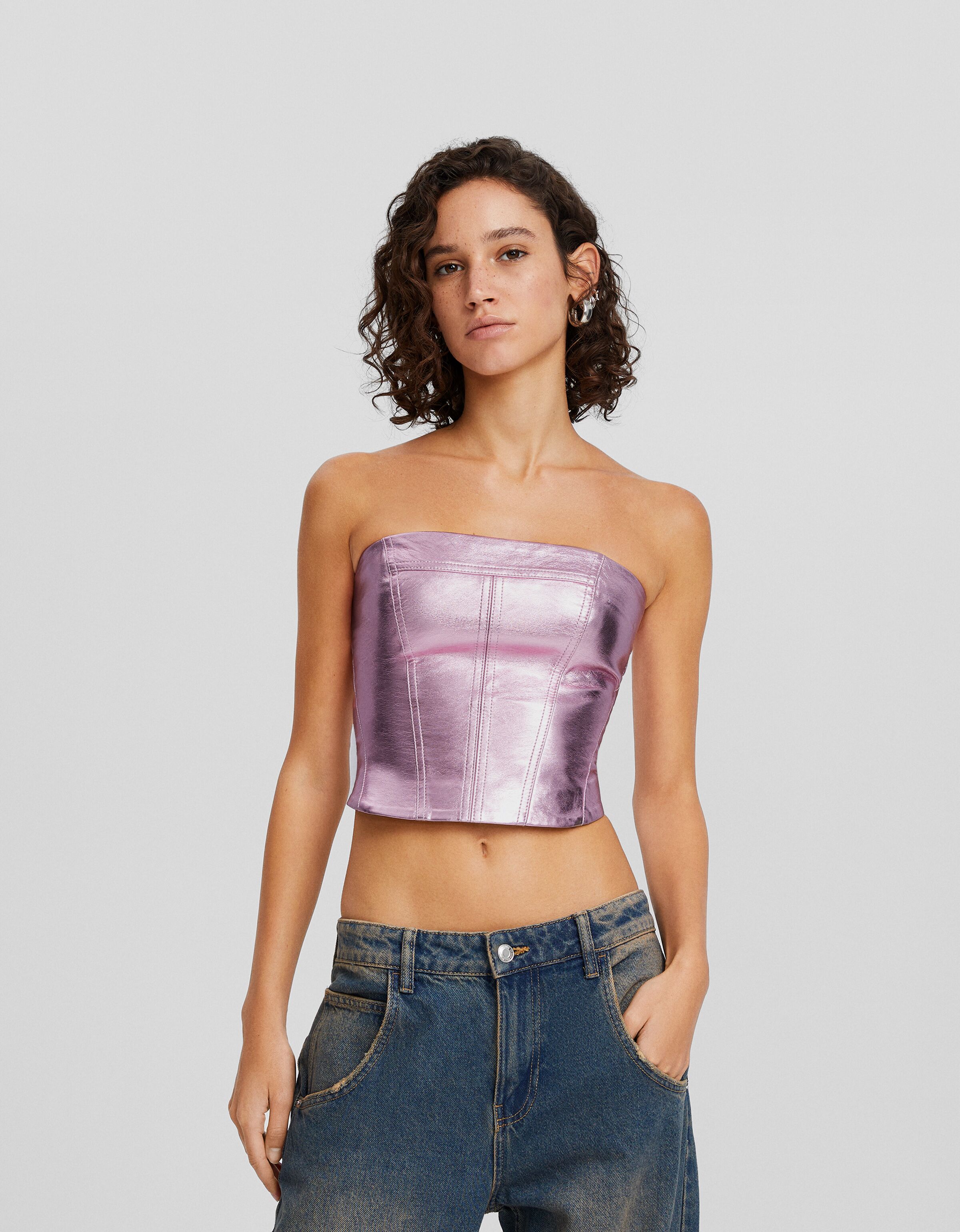 Top bandeau efecto piel metalizada