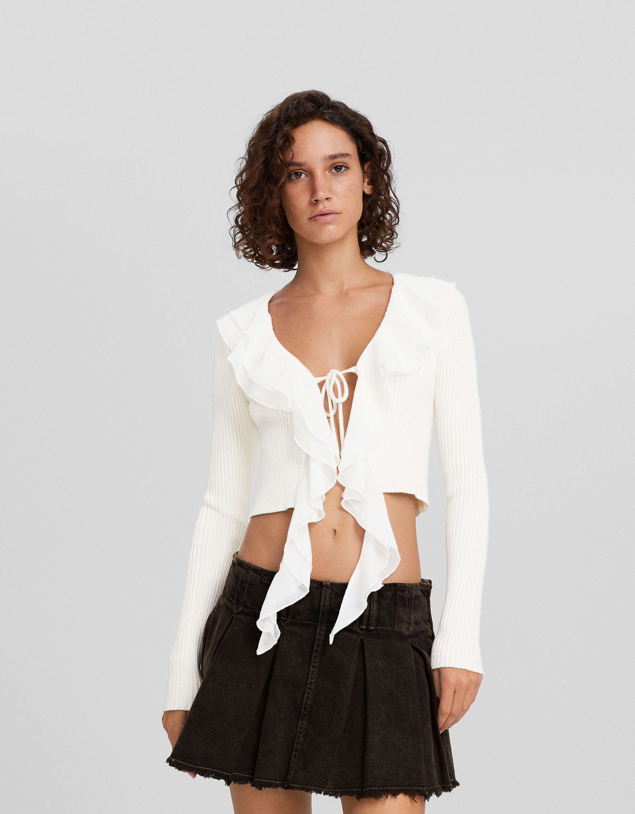 Cárdigan volantes rib