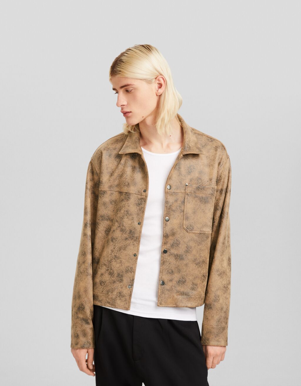 Sobrecamisa manga larga efecto piel desgastada