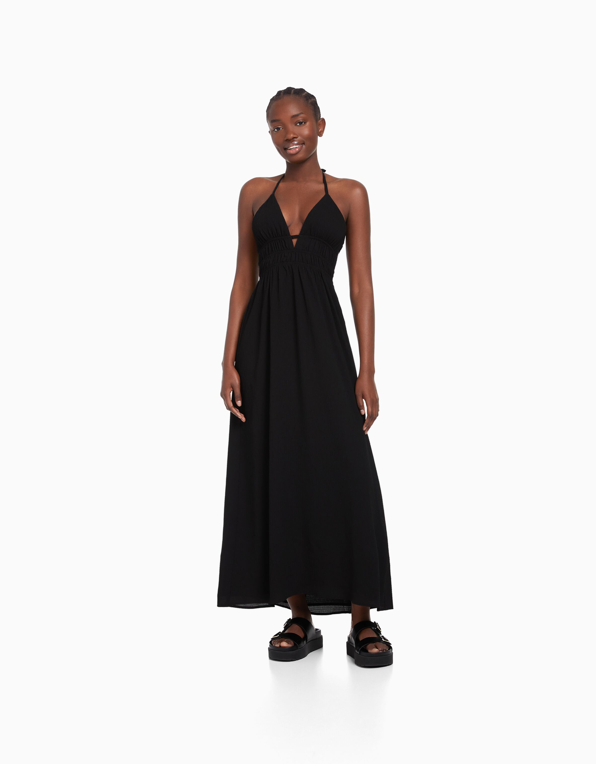 Vestido largo frunce bambula