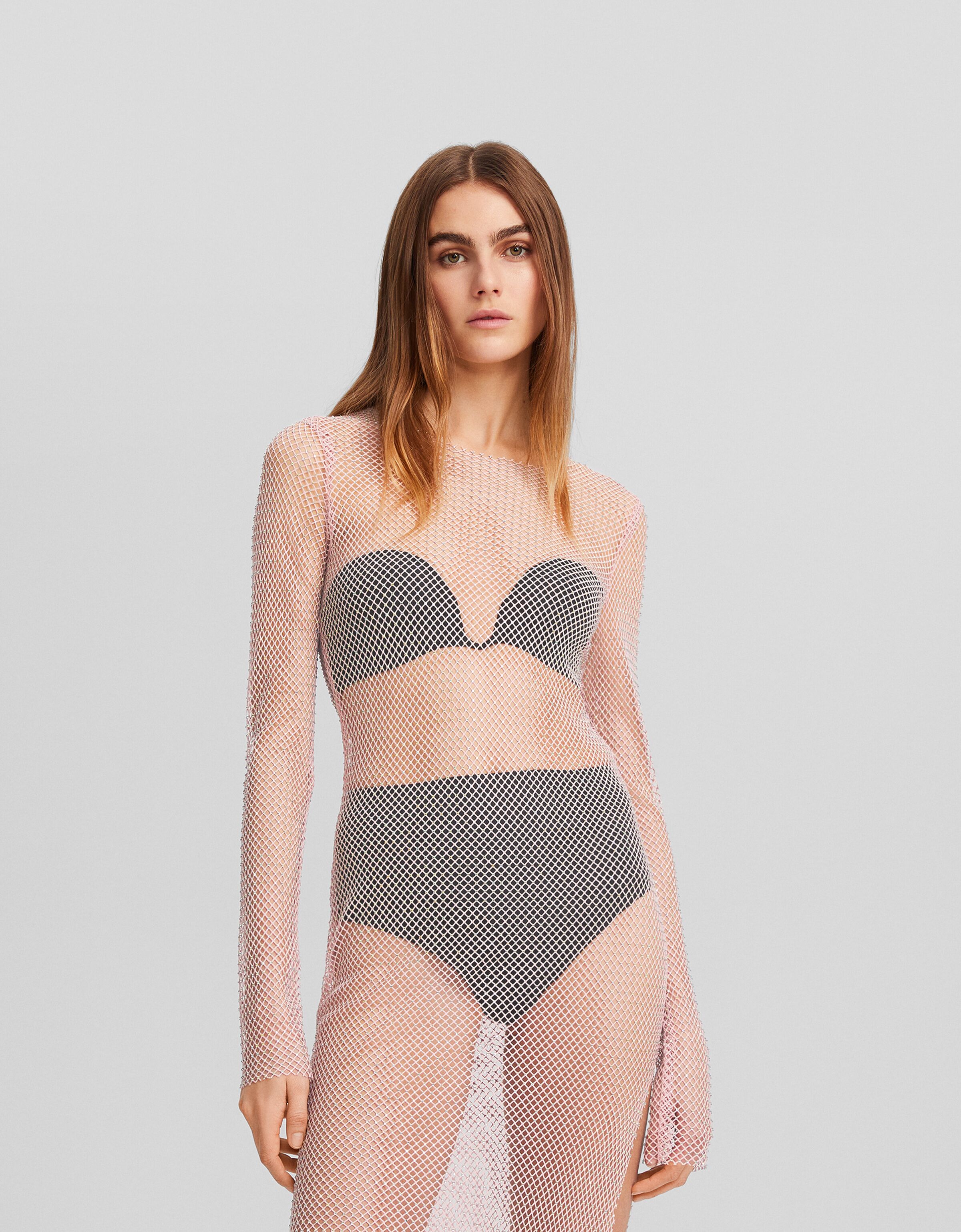 Vestido manga larga midi red strass