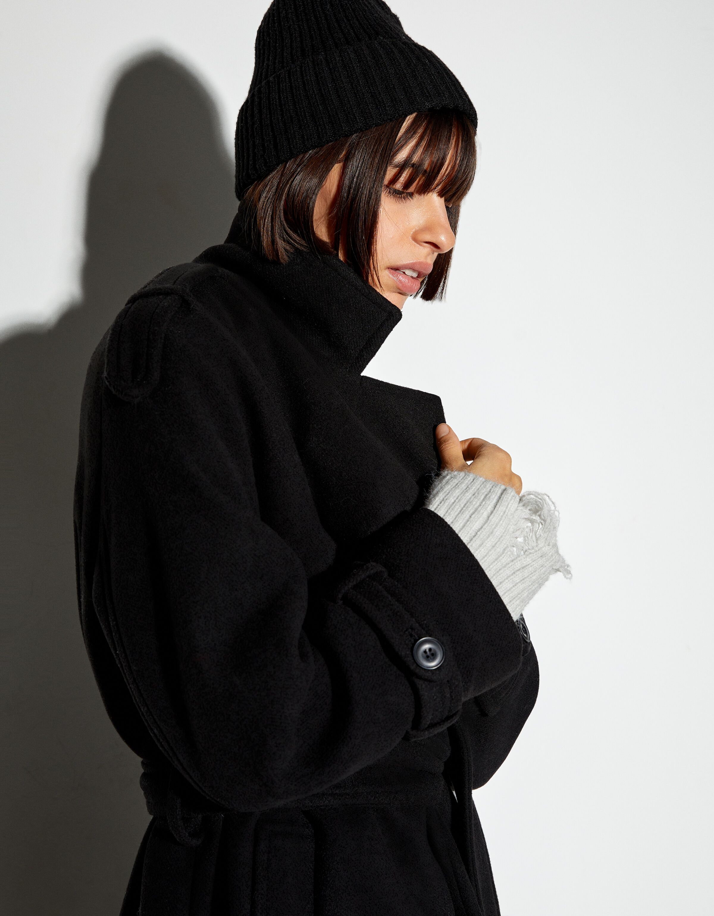 Abrigo trench con lana