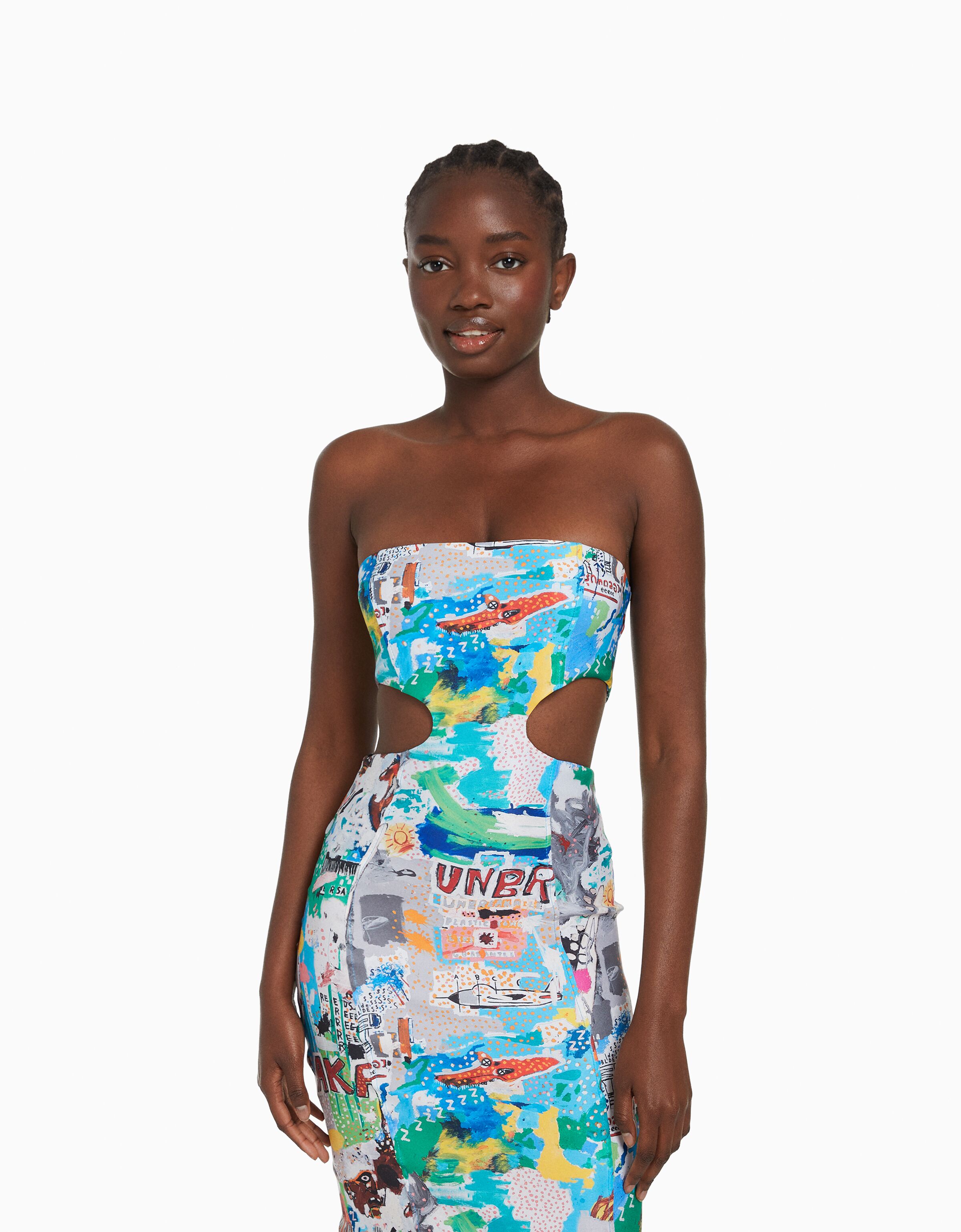 Vestido Jean-Michel Basquiat midi bandeau print