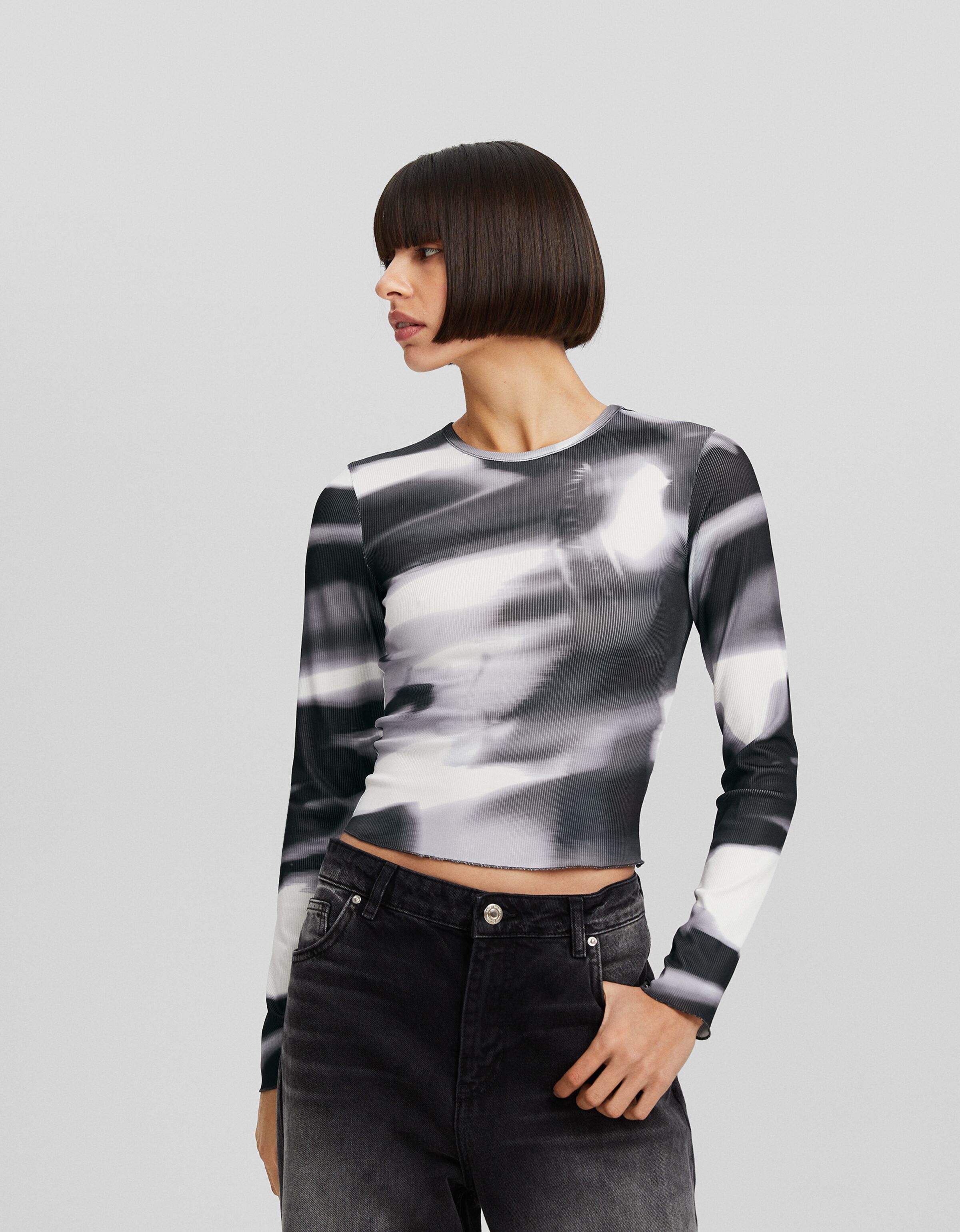 Camiseta manga larga rib print