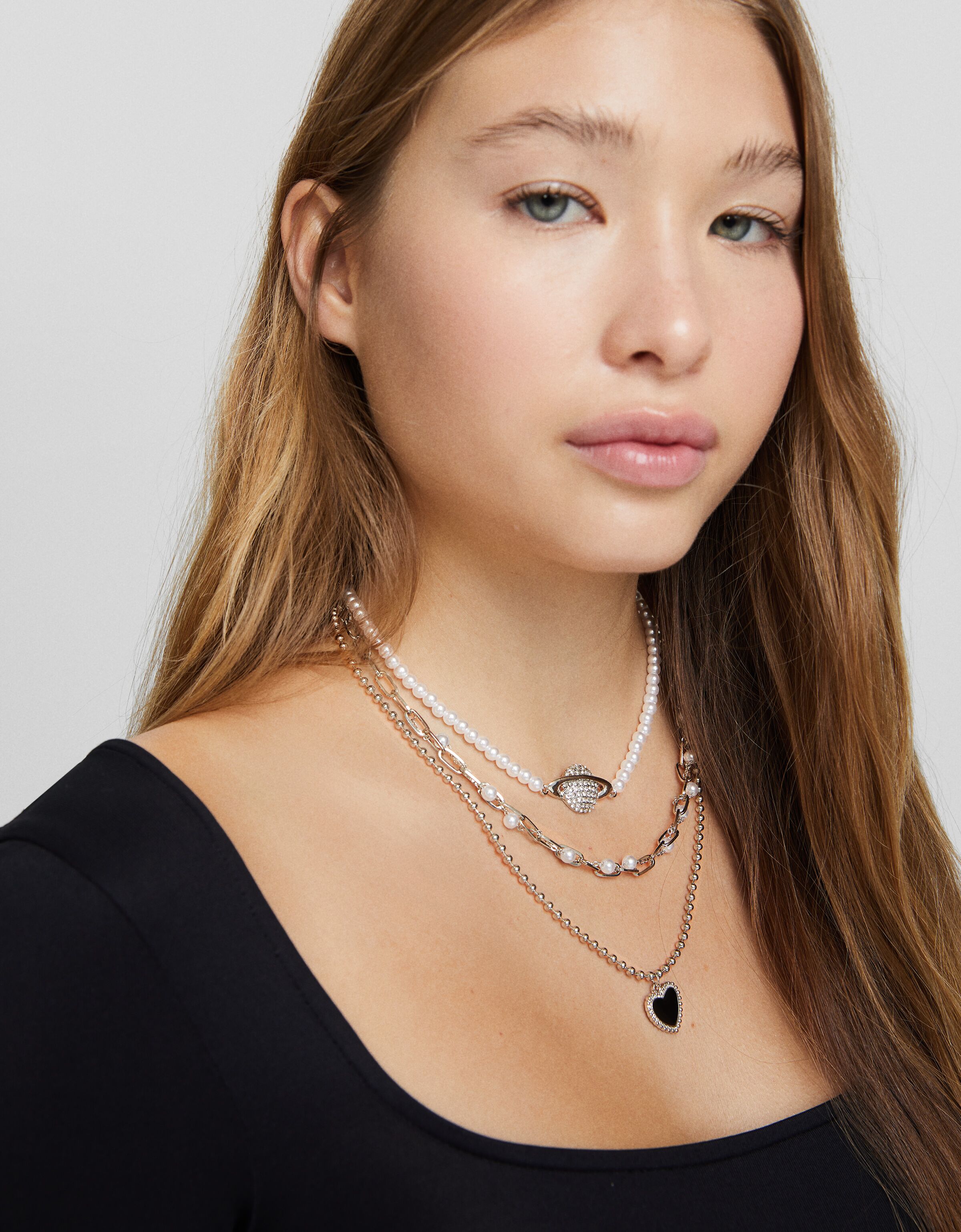 Set 3 collares perlas corazón