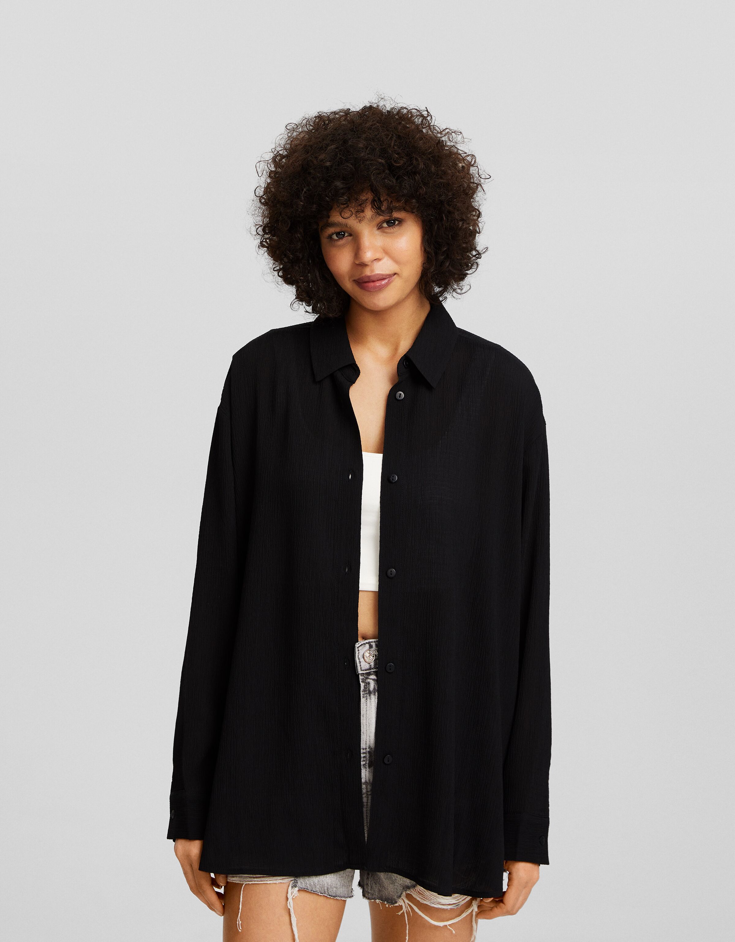 Camisa manga larga oversize bambula