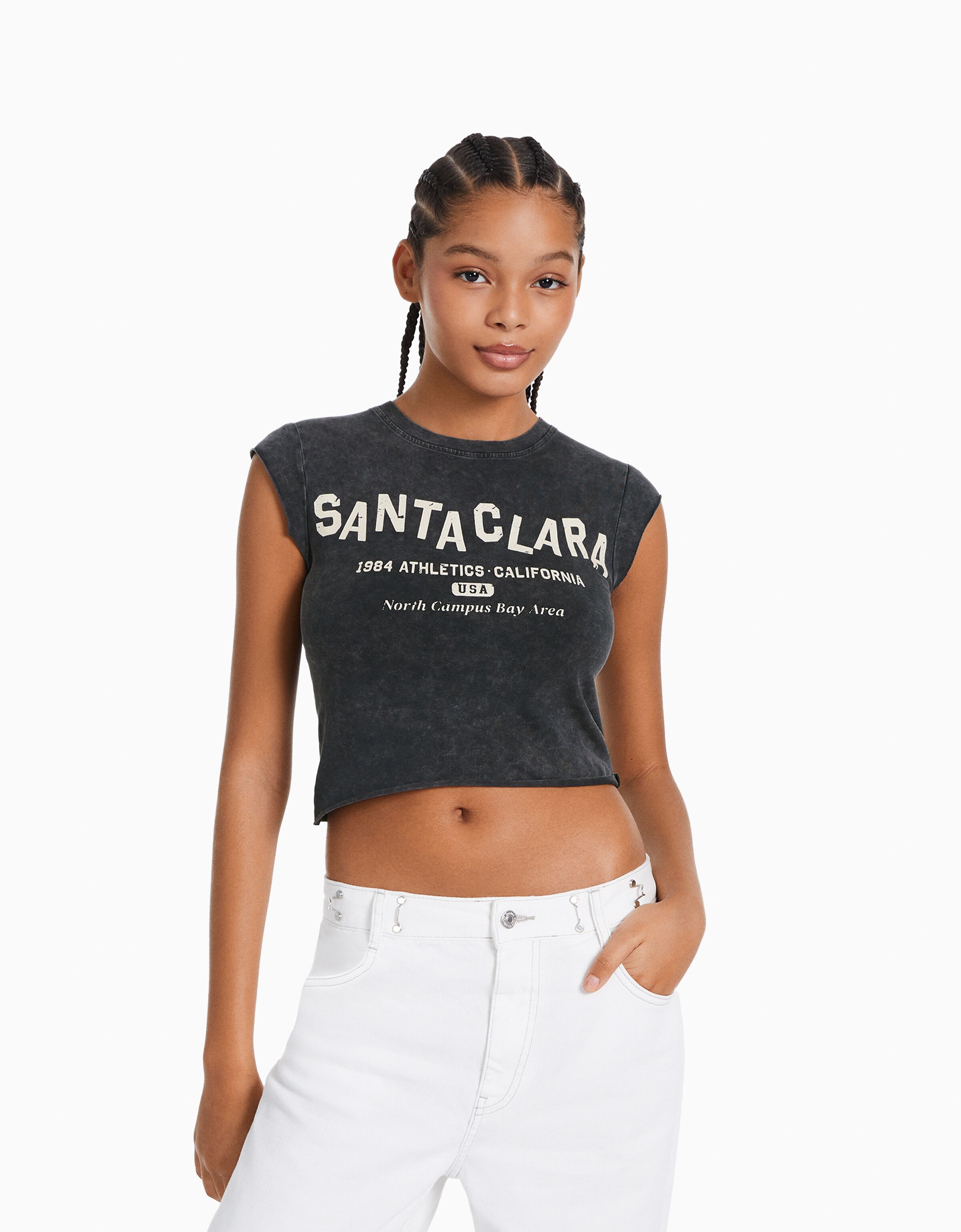 Camiseta manga corta cropped print